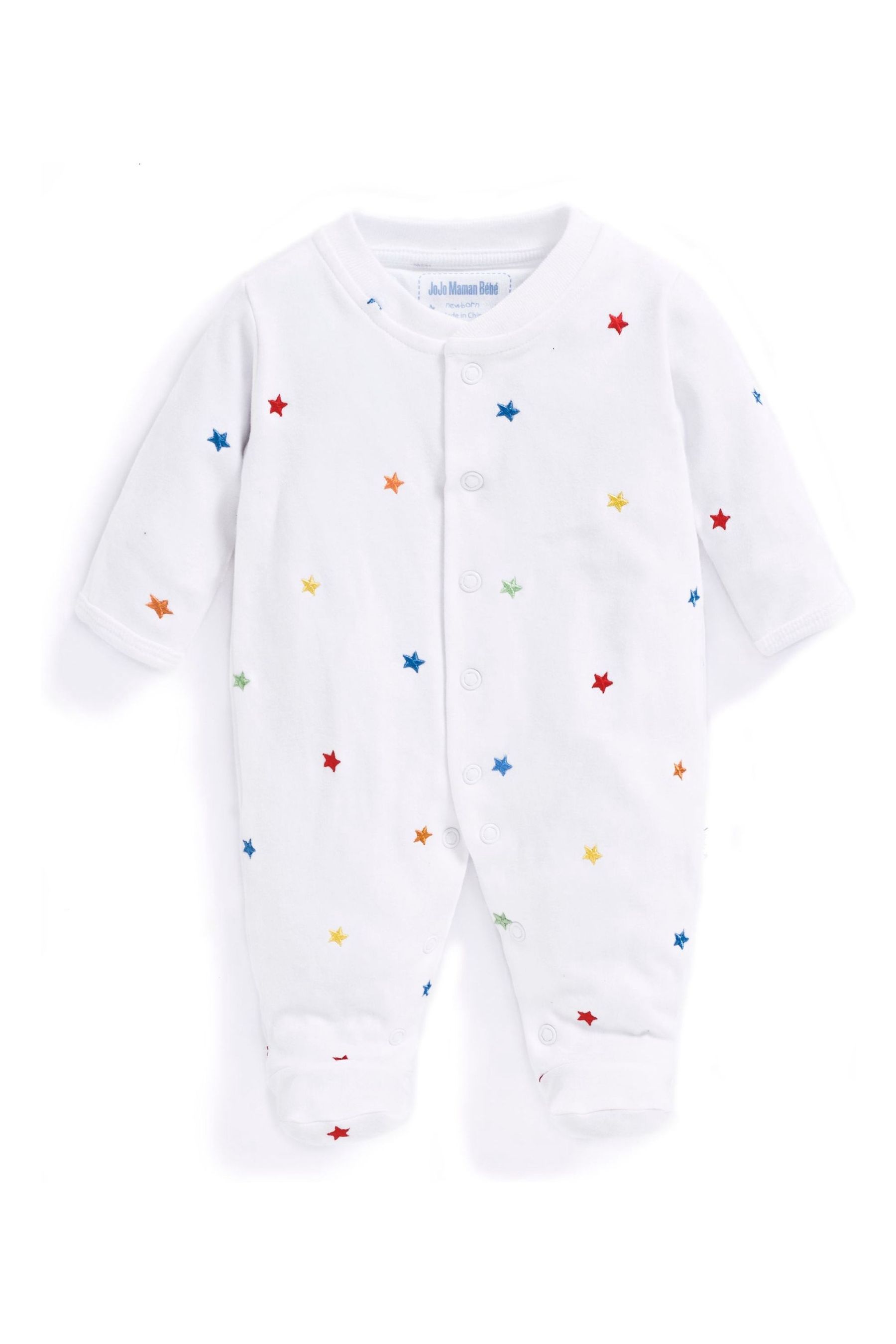 Buy JoJo Maman Bébé Star Embroidered Cotton Baby Sleepsuit from the