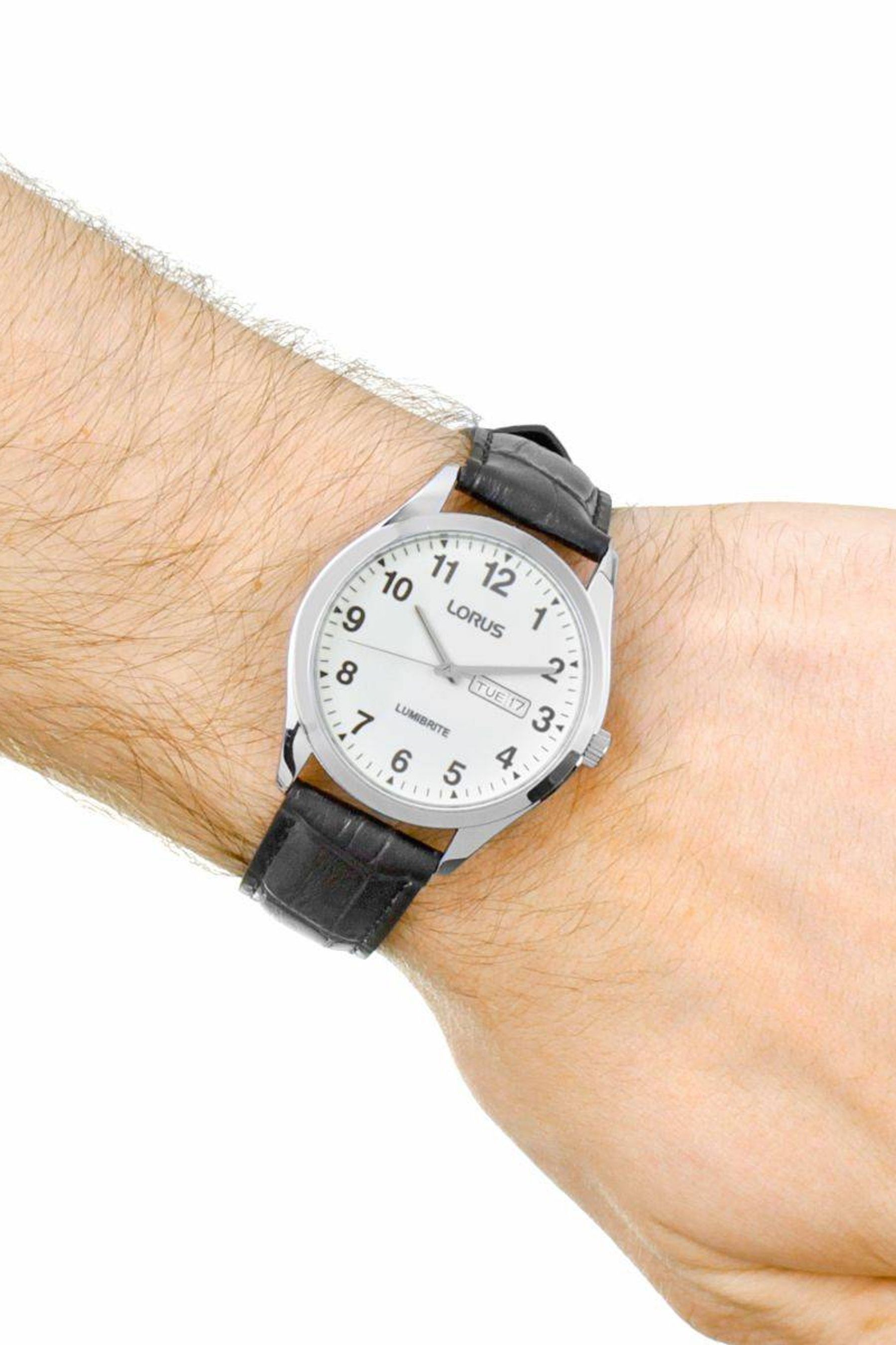 Buy Lorus Gents Lumibrite White Dial Leather Strap Watch from the Next