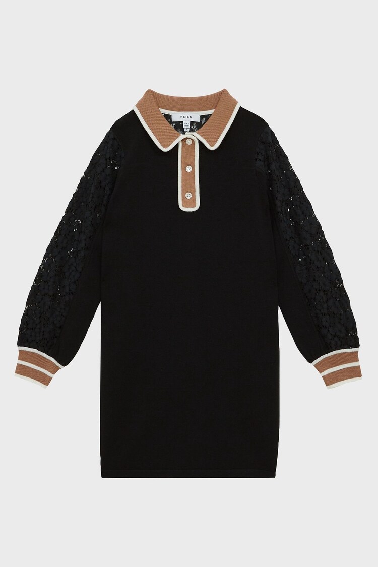 Reiss Black Emmie Senior Lace Detail Knitted Dress - Image 1 of 1