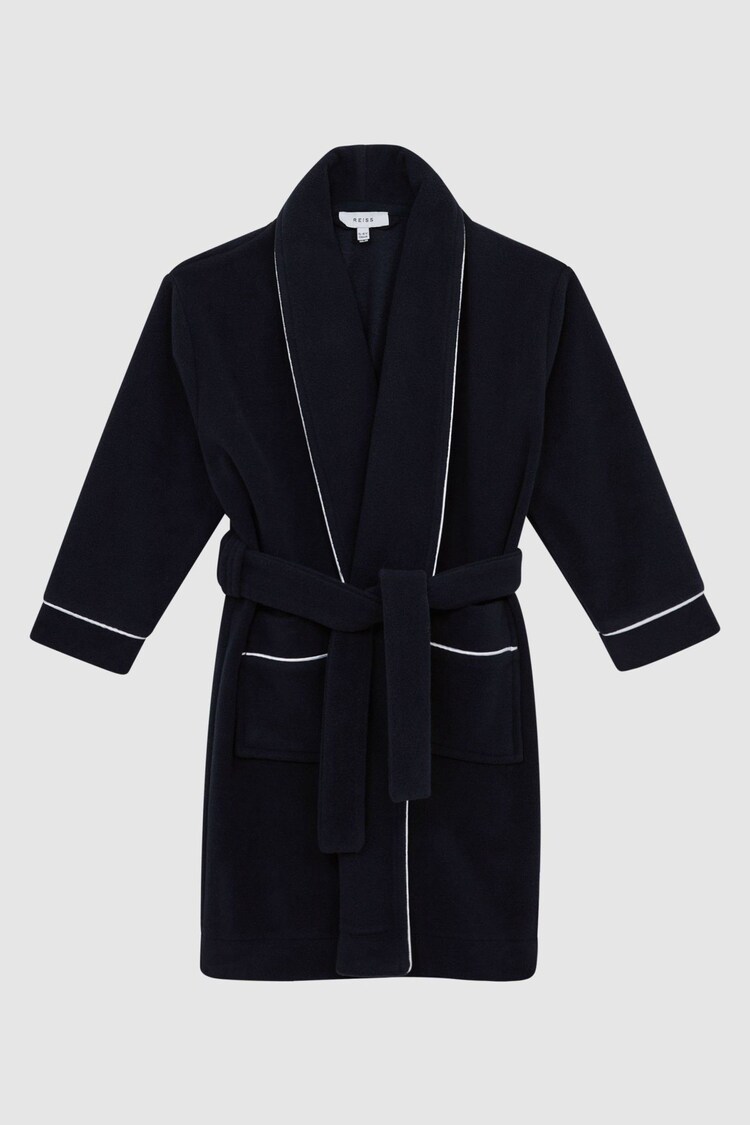 Reiss Navy Snuggle Senior Piped Fleece Dressing Gown Nightwear - Image 1 of 1