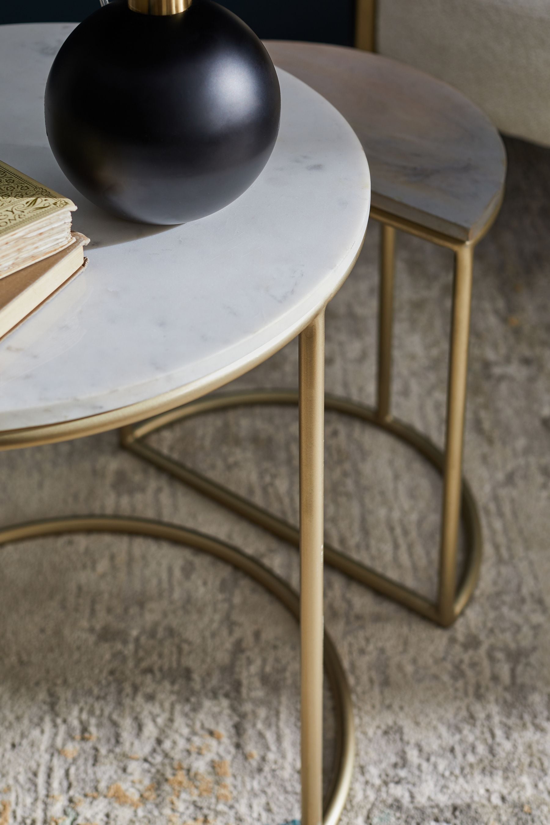 Buy Dark Grey Marble Mango Wood Round Set of 3 Nest of Tables from the Next UK online shop