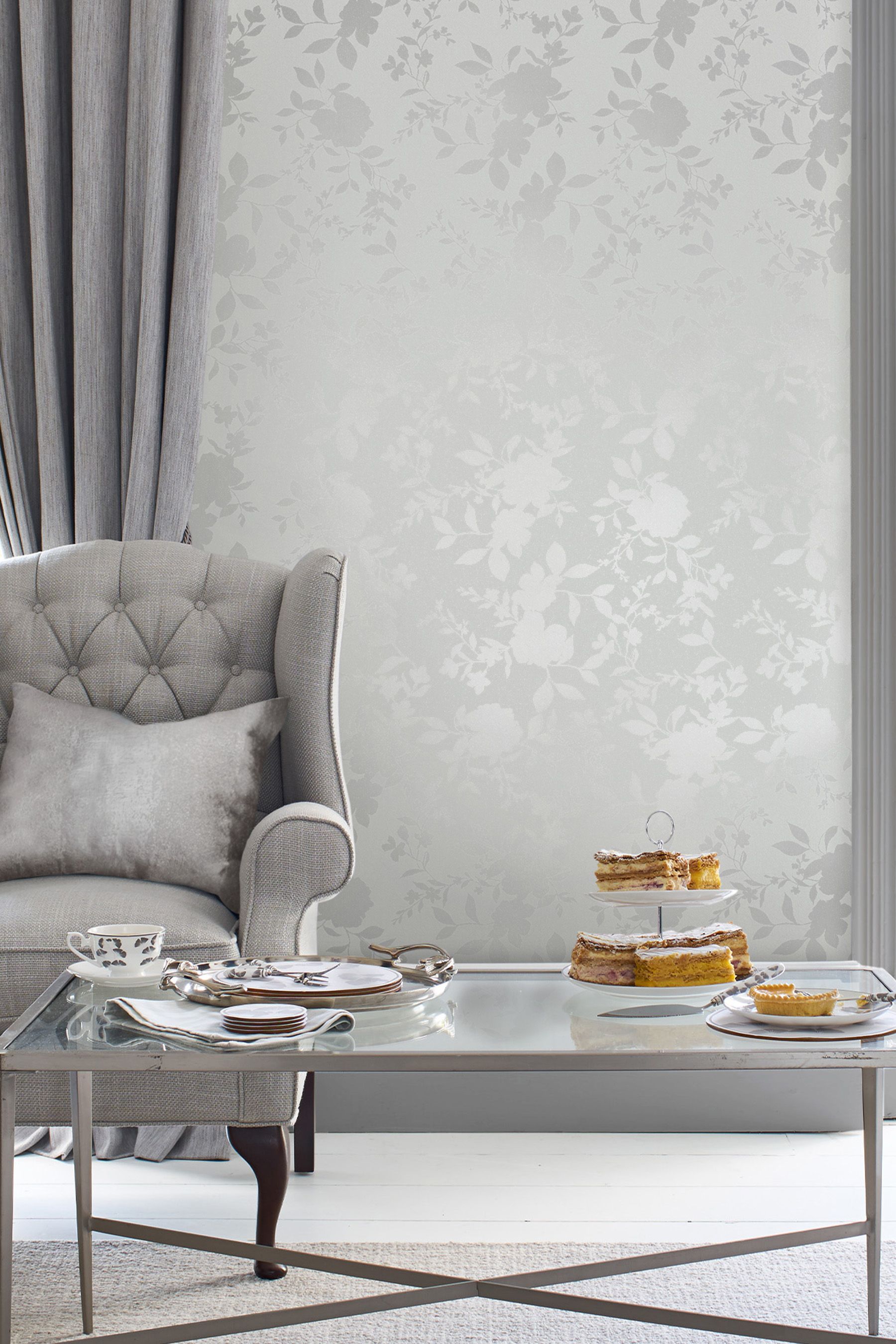 Buy Laura Ashley Silver Westbourne Wallpaper Sample Wallpaper from the