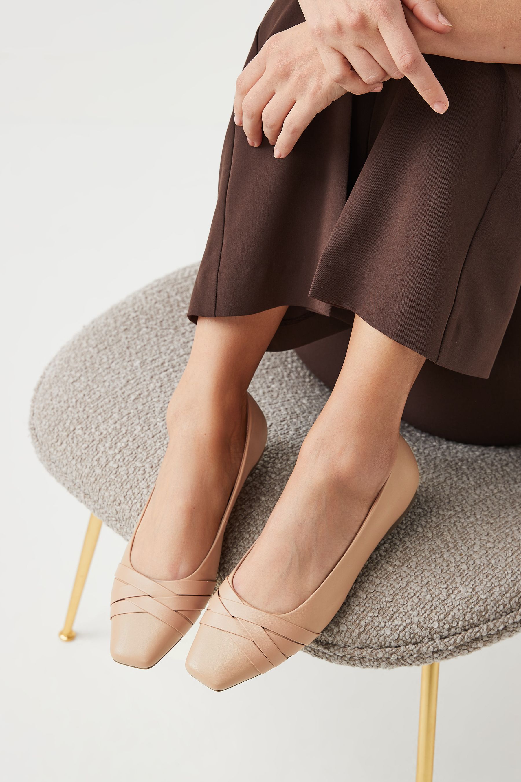 Buy Nude Pink Forever Comfort® Leather Square Toe Ballerina Shoes from