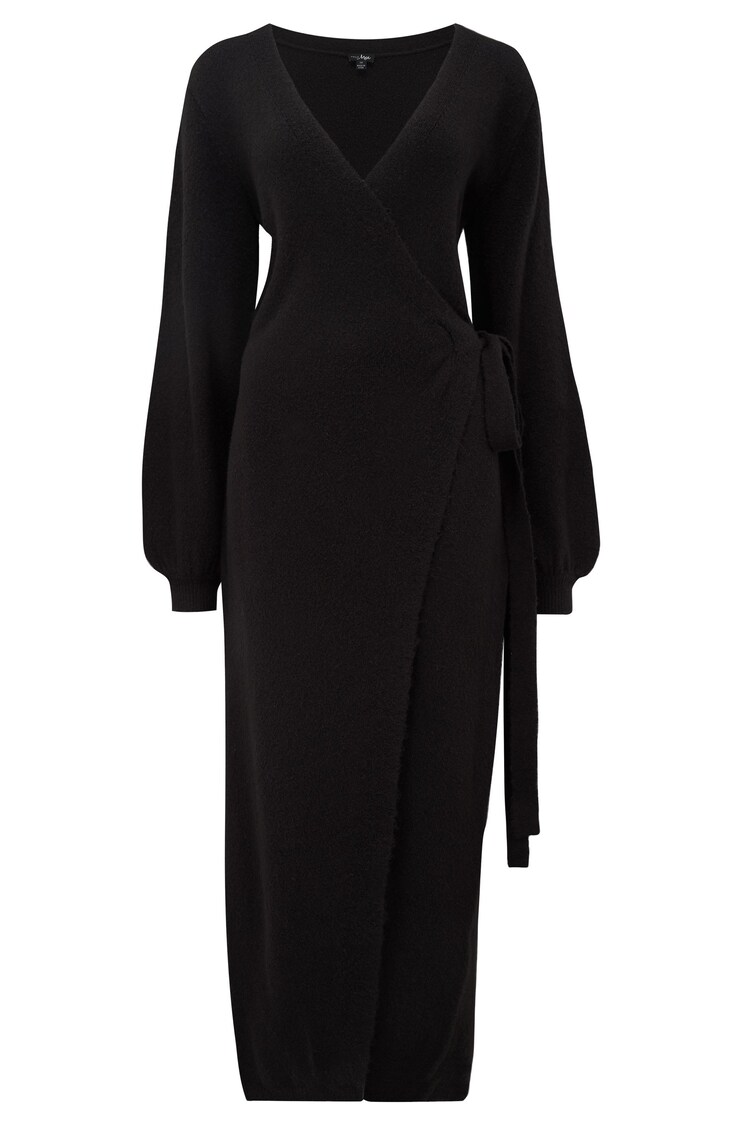 Pour Moi Black Elle Knit Midi Wrap Dress - Image 1 of 1