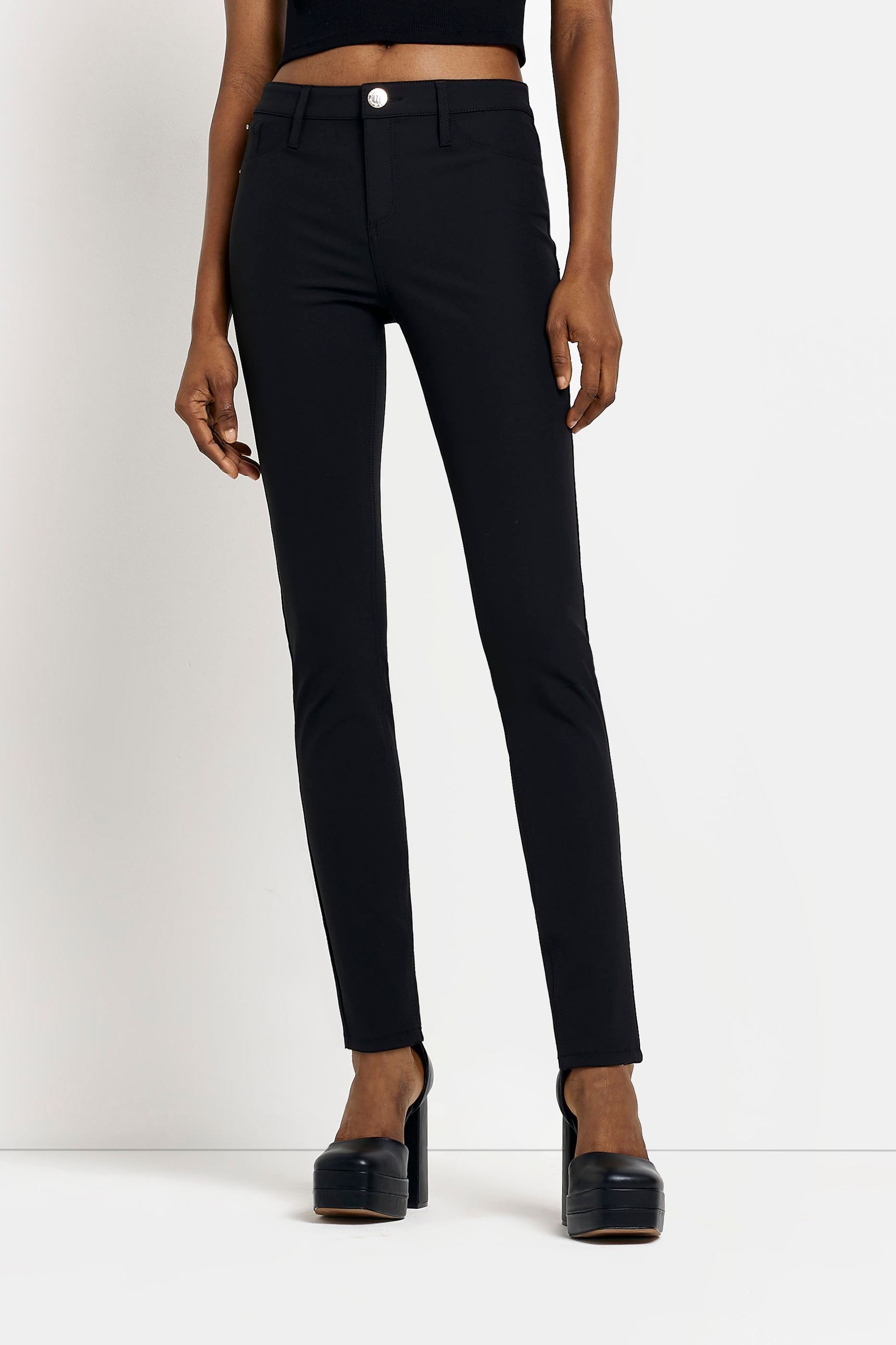 Buy River Island Black Mid Rise Skinny Trousers from the Next UK online
