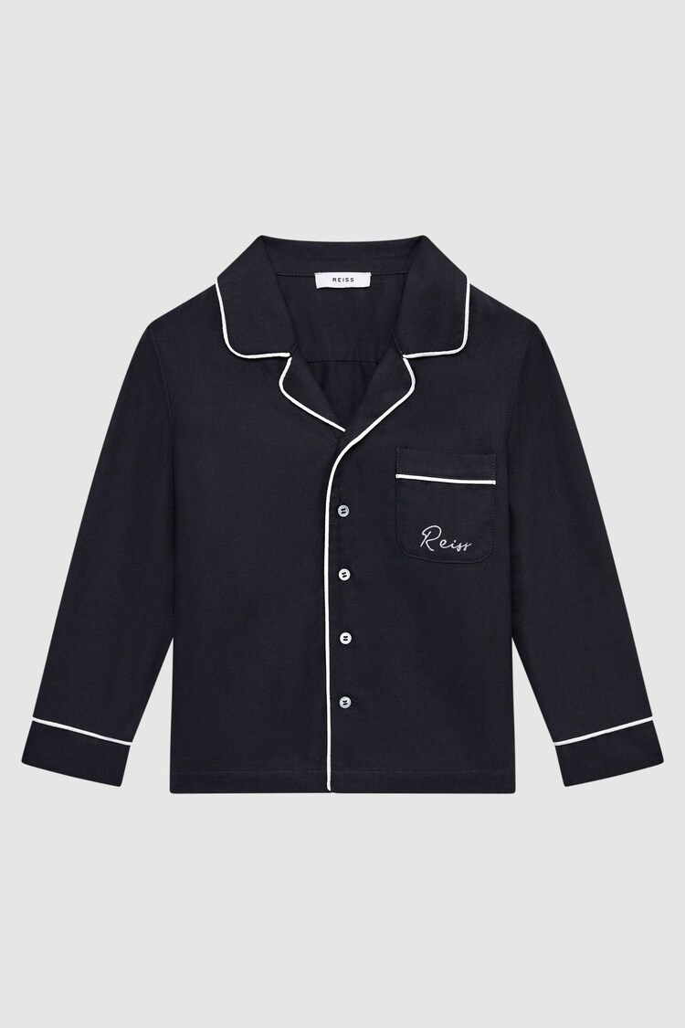 Reiss Navy Napp Senior Cotton Piped Pyjama Trousers - Image 1 of 1