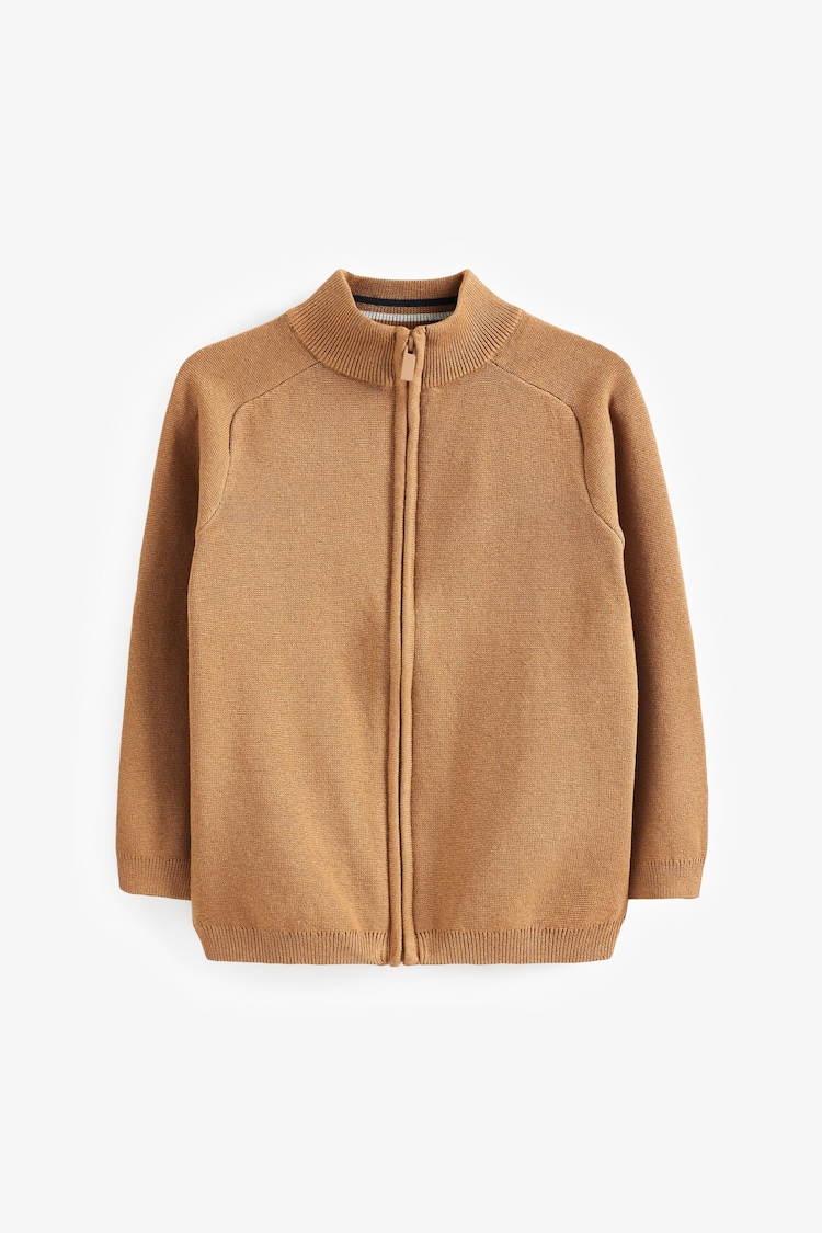 Light Brown Zip Through Knitted Cardigan (3-16yrs) - Image 1 of 1