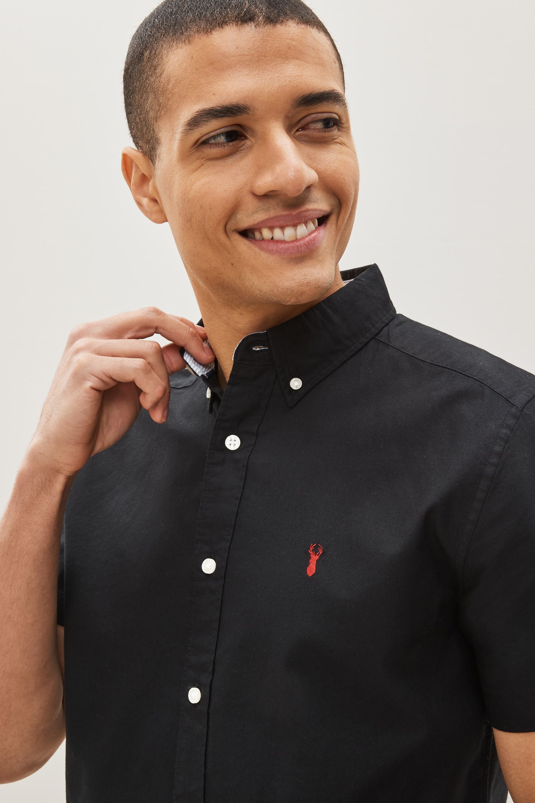 Buy Black Regular Fit Short Sleeve Oxford Shirt from the Next UK online ...