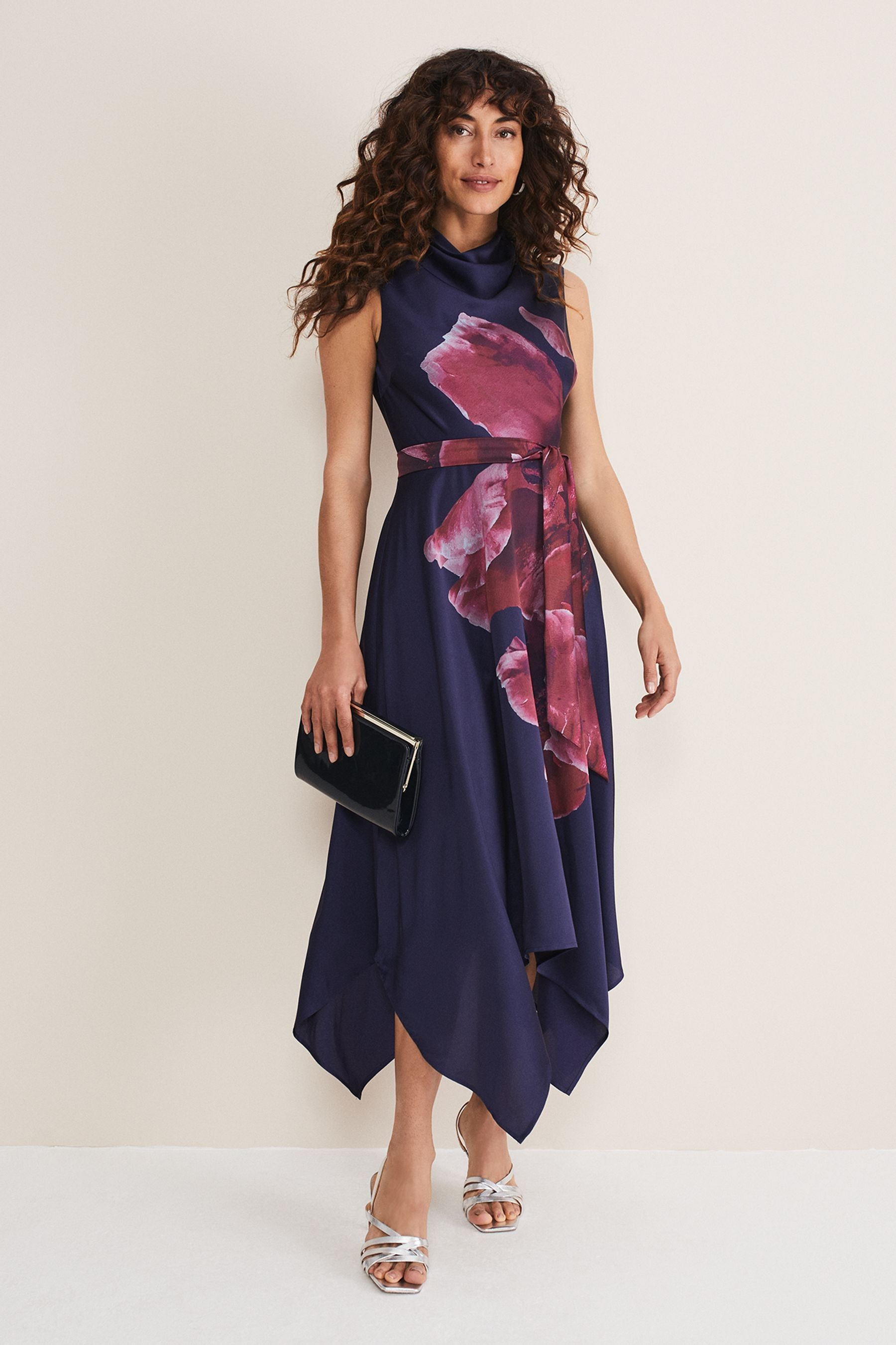 Amazing Phase Eight Taylor Tie Dress UK10 Navy blue new HL149