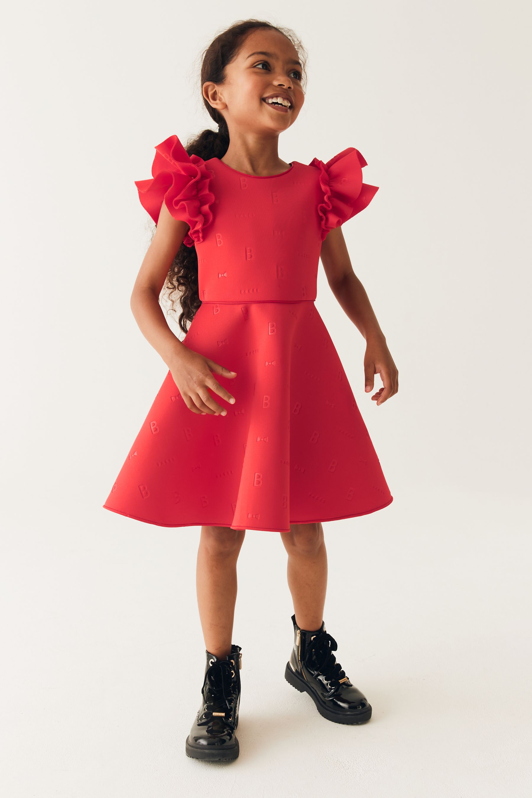 Buy Baker by Ted Baker Red Embossed Frill Scuba Dress from the Next UK ...