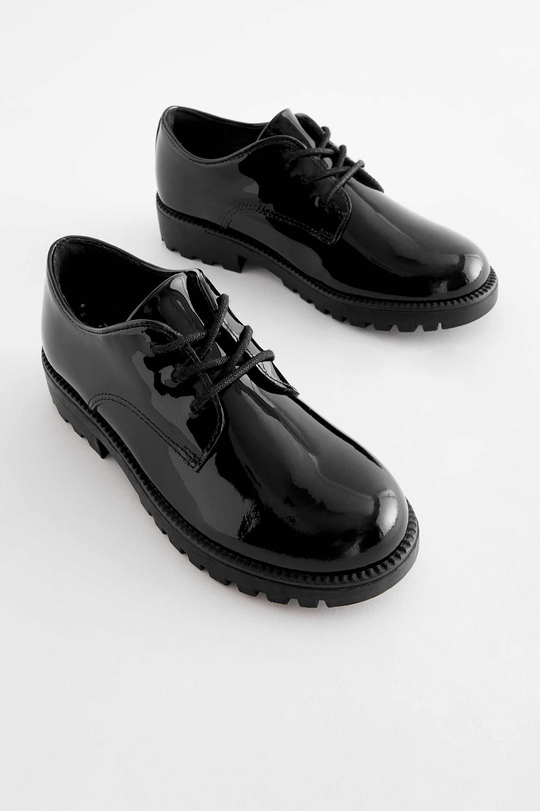 Buy Black Patent Standard Fit (F) School Leather LaceUp Shoes from the