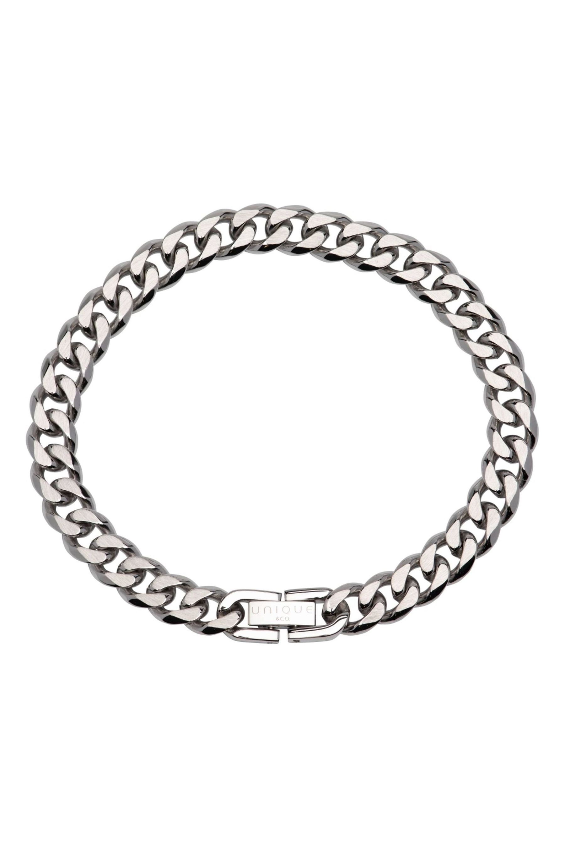 Buy Unique & Co. Gents Silver Tone Curb Link Collection Bracelet from