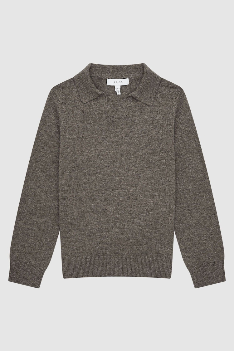 Reiss Mouse Melange Swift Senior Wool-Cashmere Blend Open Collar Polo - Image 1 of 1