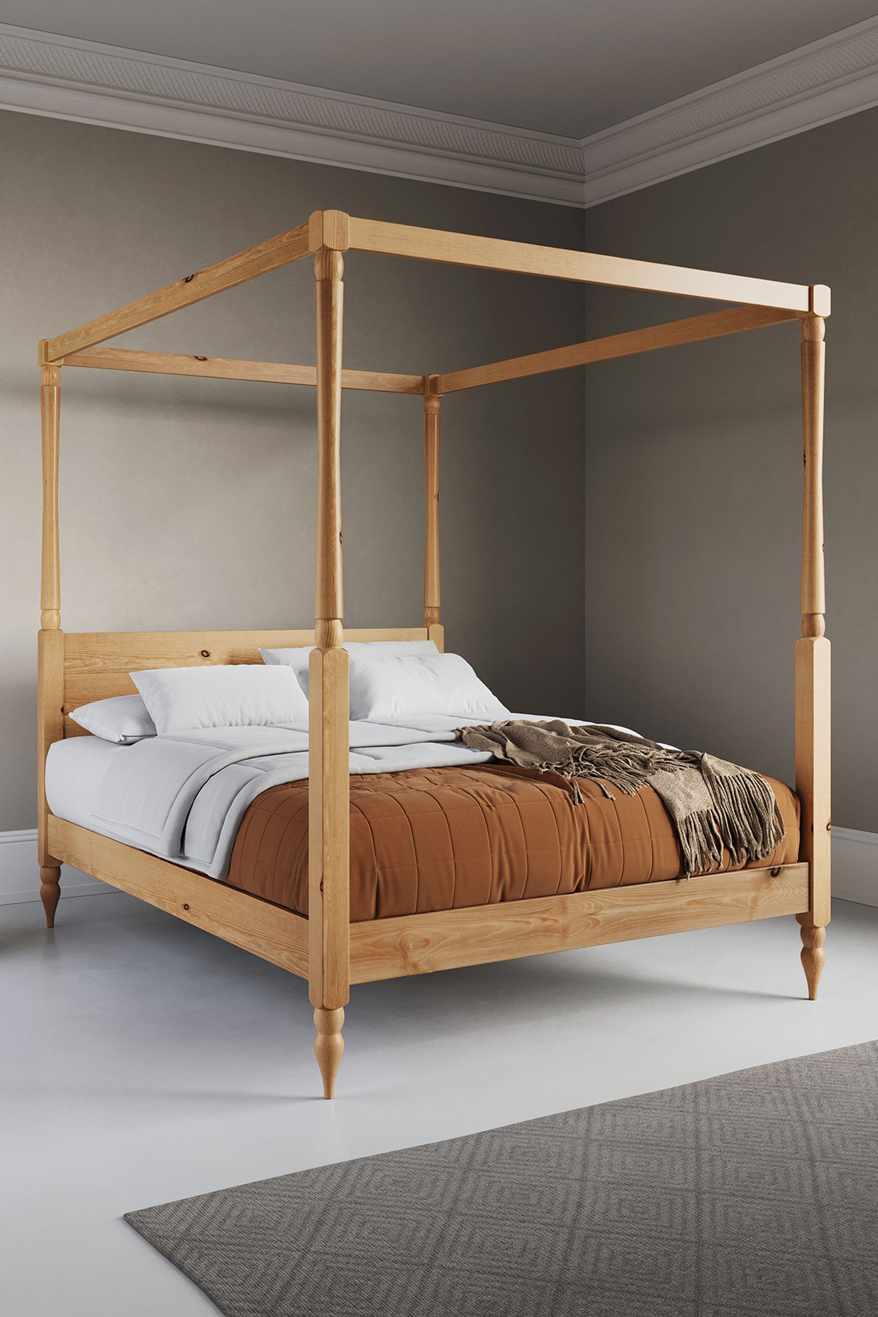 Buy Get Laid Beds Honey Four Poster Classic Square Leg Solid Wood Bed