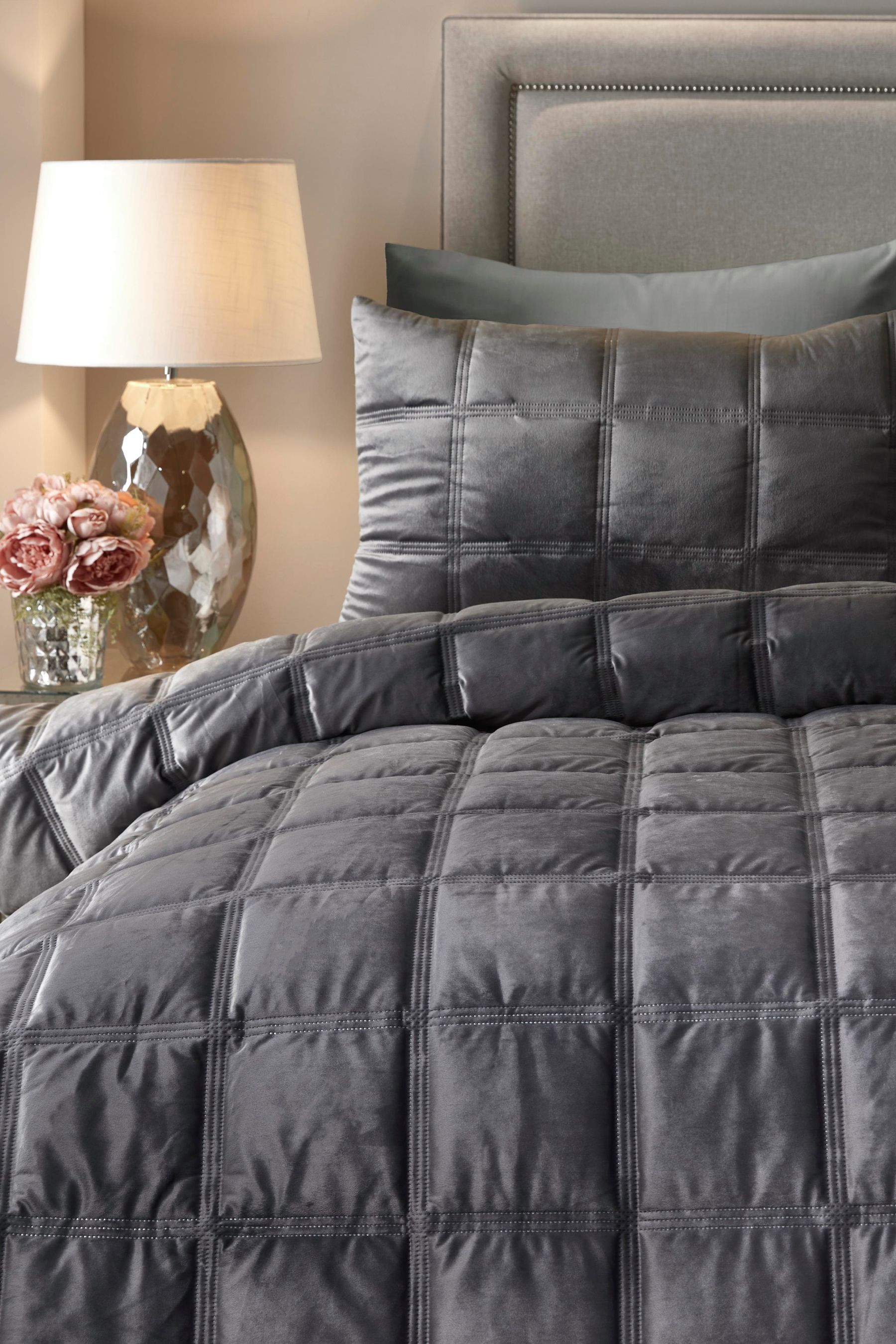 Buy Soiree Grey Brighton Square Velvet Duvet Cover and Pillowcase Set