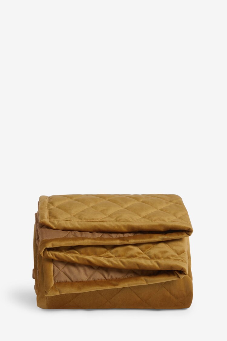 Ochre Yellow Hamilton Velvet Quilted Bedspread - Image 1 of 1