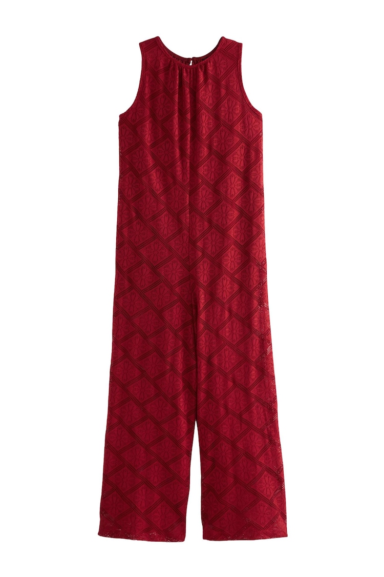 Red Sleeveless Crochet Wide Leg Jumpsuit - Image 1 of 1
