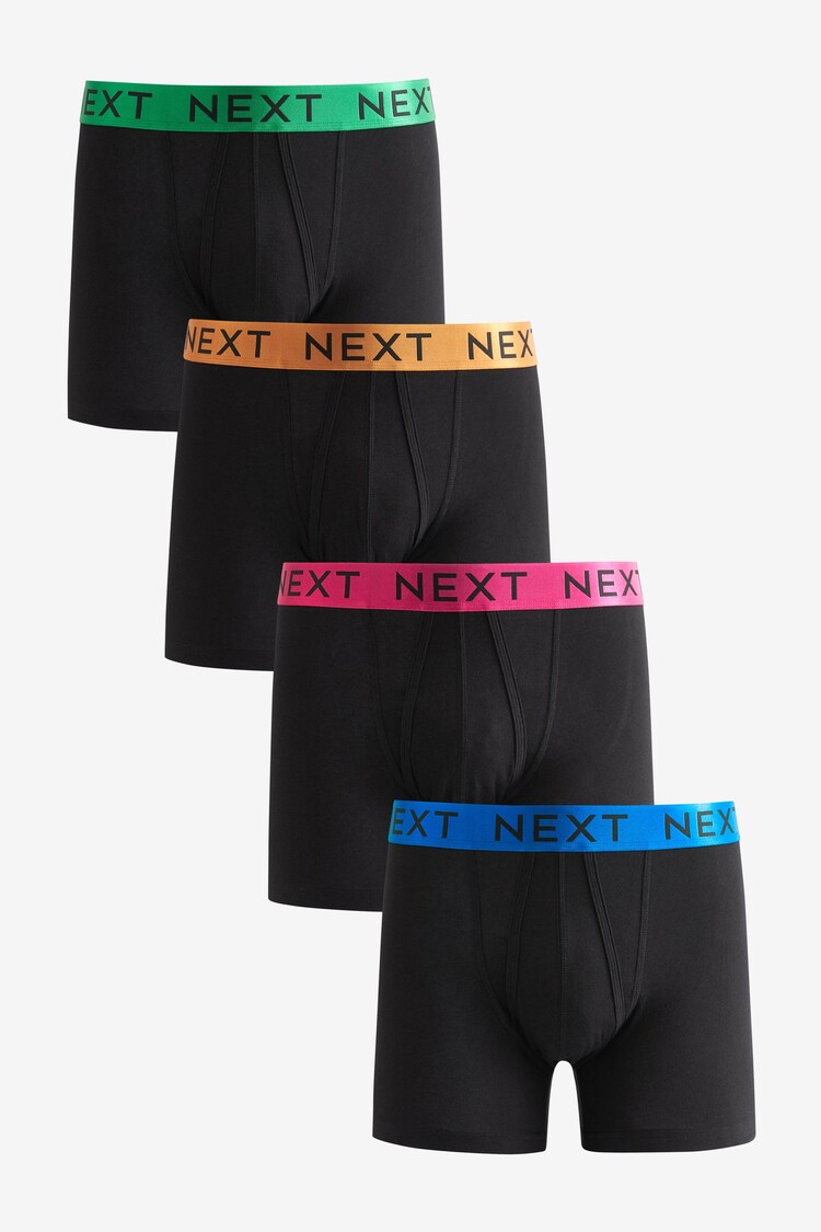 Black Bright Colour Waistband 4 pack A-Front Boxers - Image 1 of 1