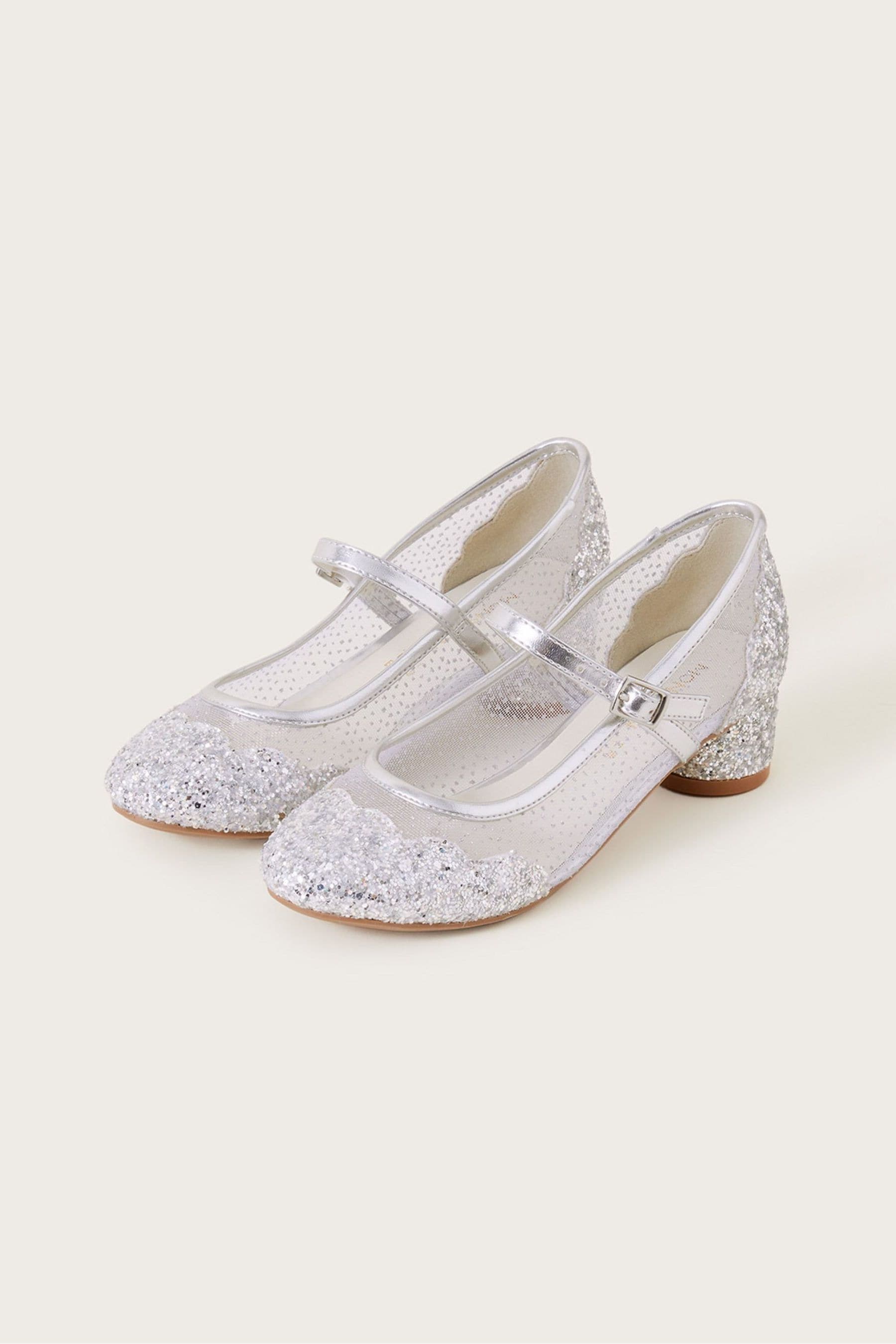 Buy Monsoon Silver Annabelle Mesh Scallop Glitter Princess Shoes from ...