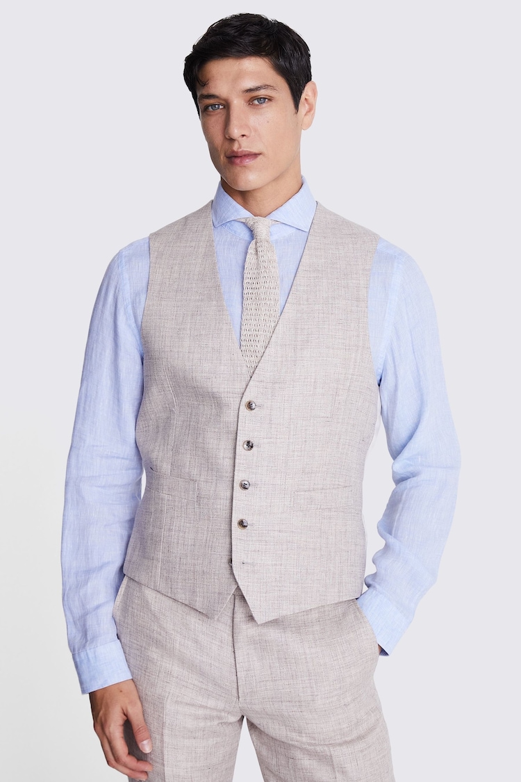 MOSS Oatmeal Nude Tailored 100% Linen Waistcoat - Image 1 of 1