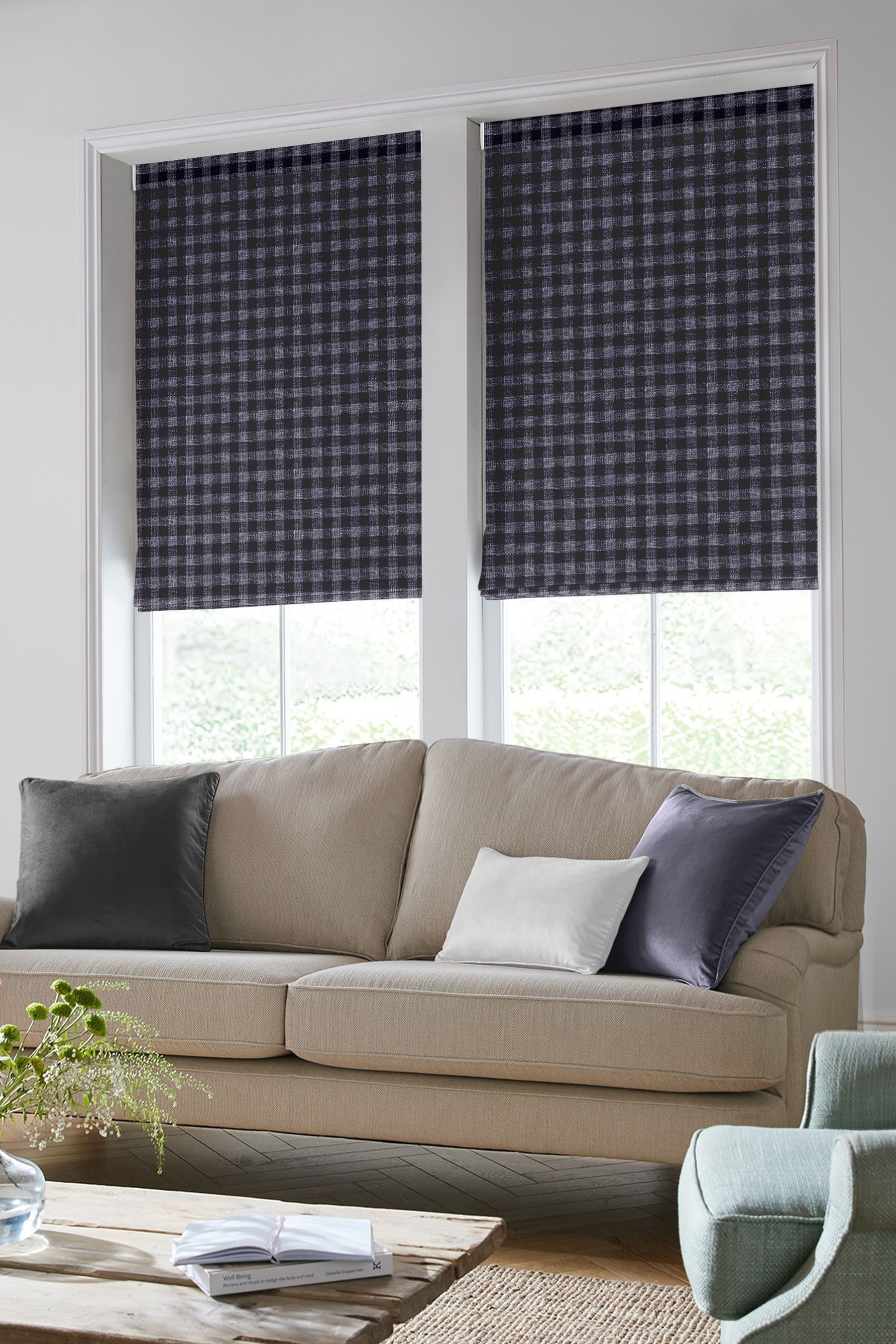 Buy Laura Ashley Blue Gingham Made To Measure Roman Blinds from the
