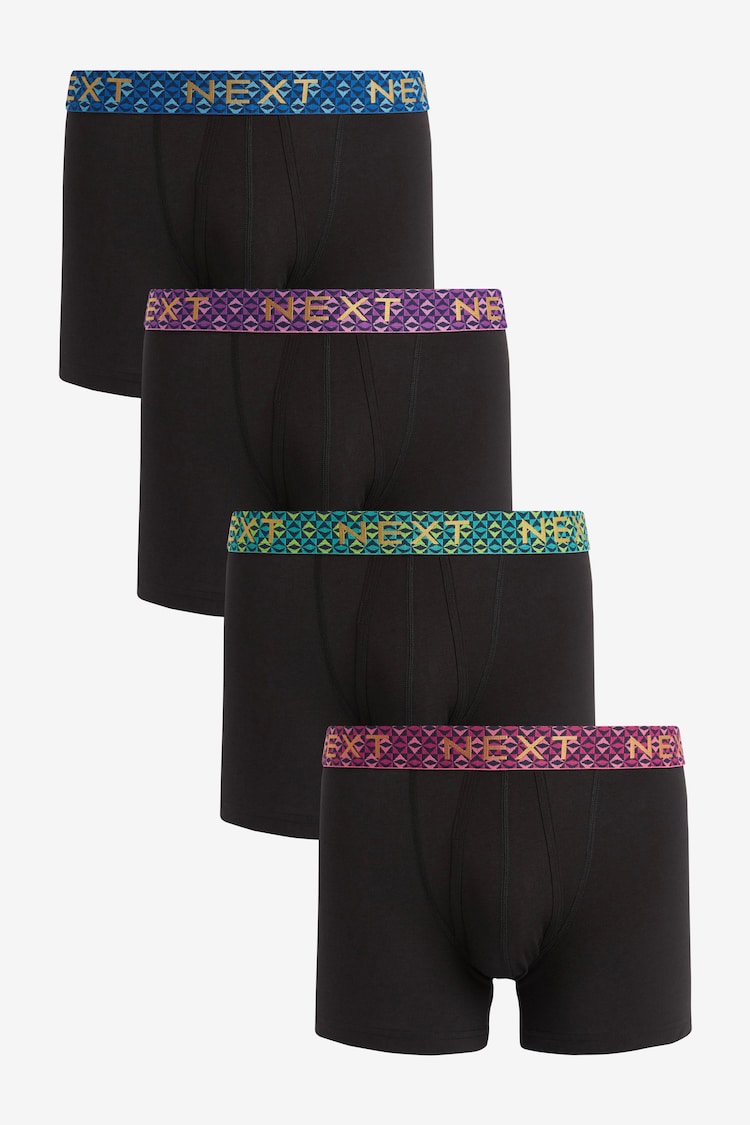 Black Metallic Geo Waistband 4 pack A-Front Boxers - Image 1 of 1