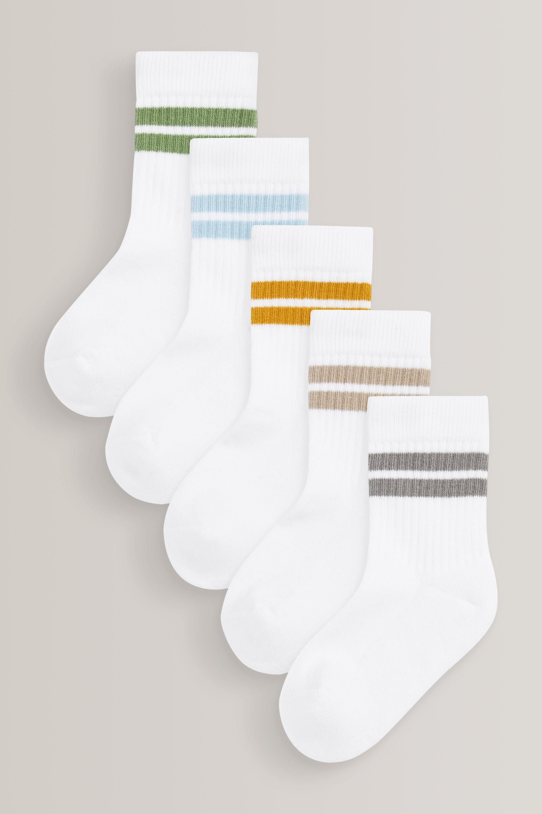 Buy White/Neutrals Cushioned Footbed Cotton Rich Ribbed Socks 5 Pack from the Next UK online shop
