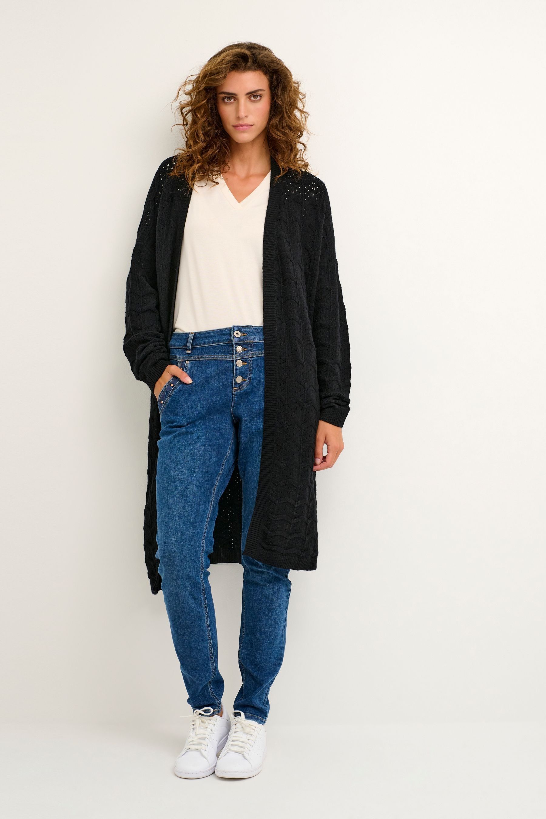 Buy Cream Long Cria Knitted Black Cardigan from the Next UK online shop