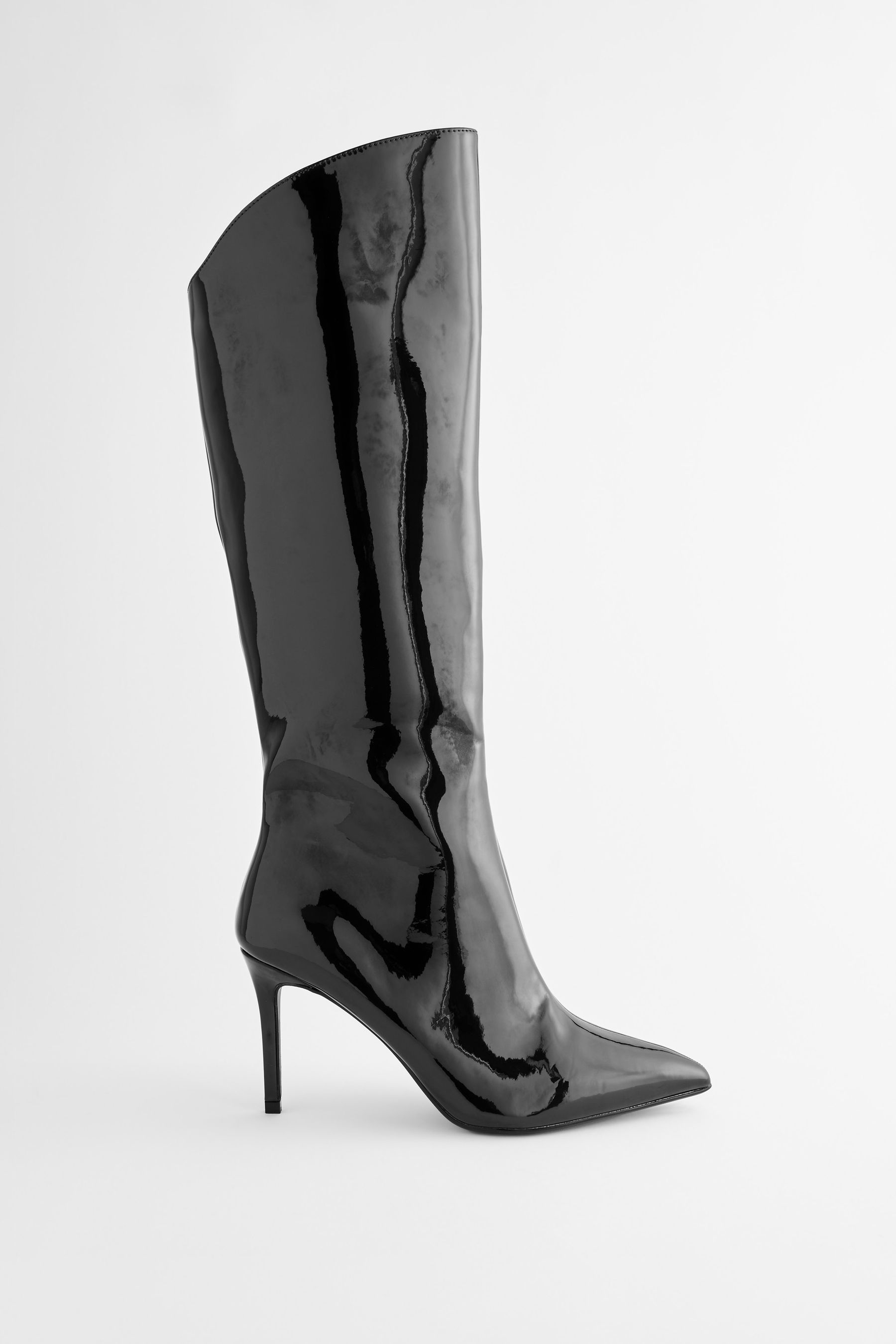 Buy Black Pointed Toe Patent Knee High Boots from Next Luxembourg