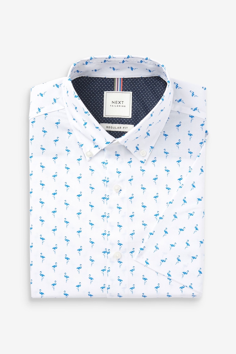 Blau, Flamingoprint - Regular Fit Kurzarm-Shirt - Bügelleichtes, kurzärmeliges Oxford-Hemd mit Knopfleiste am Kragen - Bild 1 von 1 Blau, Flamingoprint - Regular Fit Kurzarm-Shirt - Bügelleichtes, kurzärmeliges Oxford-Hemd mit Knopfleiste am Kragen - Bild 1 von 1