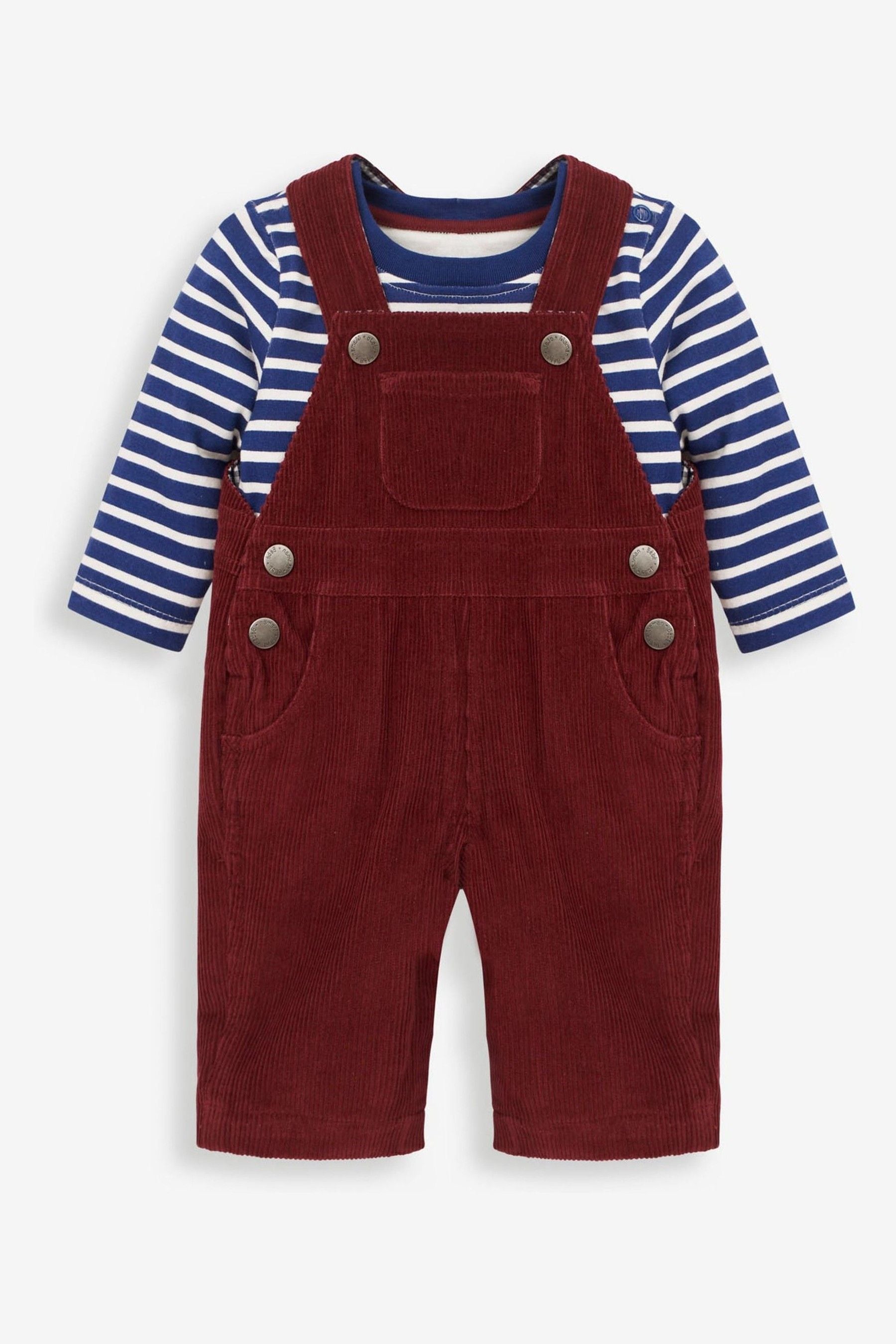 Buy JoJo Maman Bébé Burgundy 2Piece Classic Cord Dungarees & Stripe
