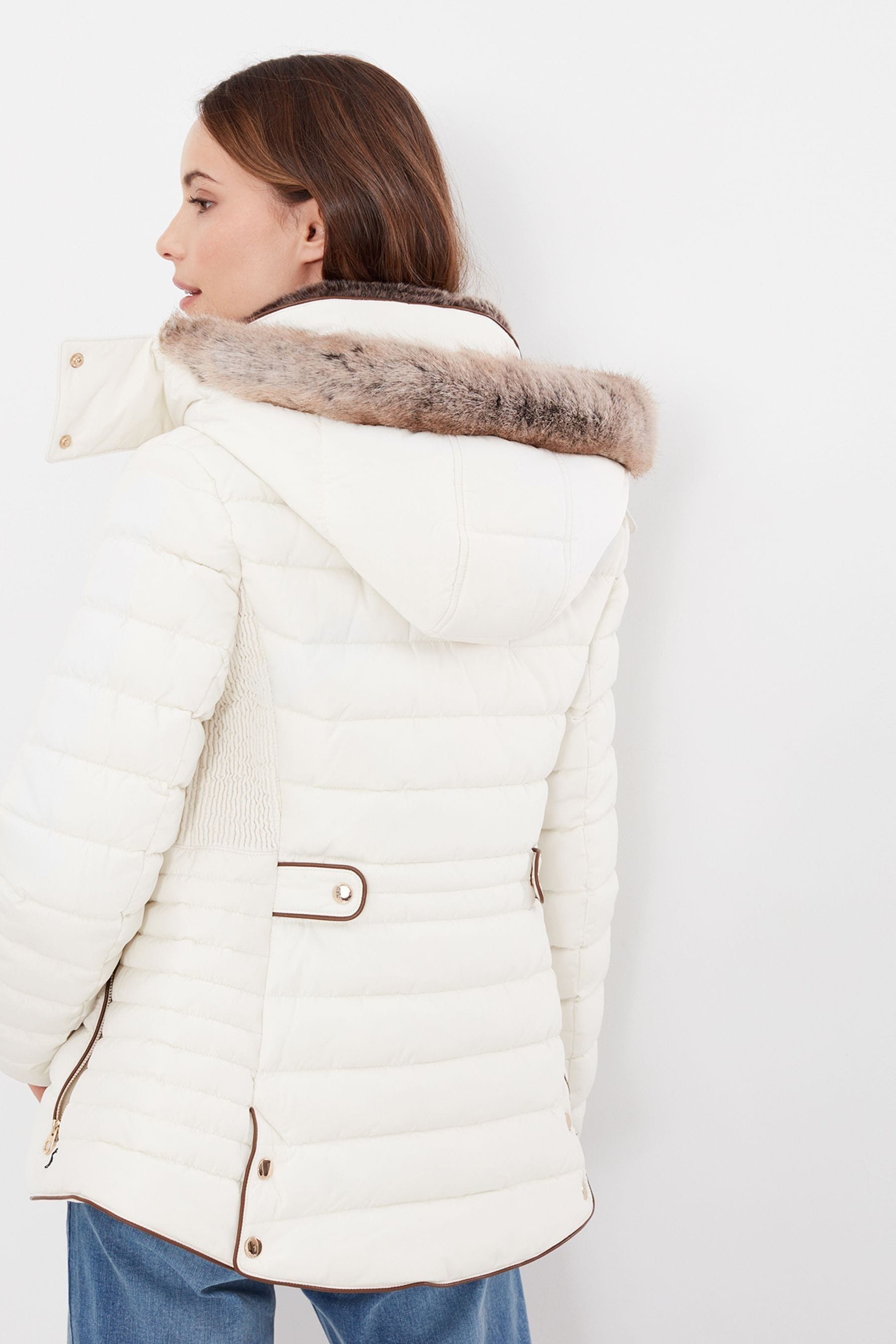 Buy Joules Gosway Faux Fur Trim Padded White Coat from Next Ireland