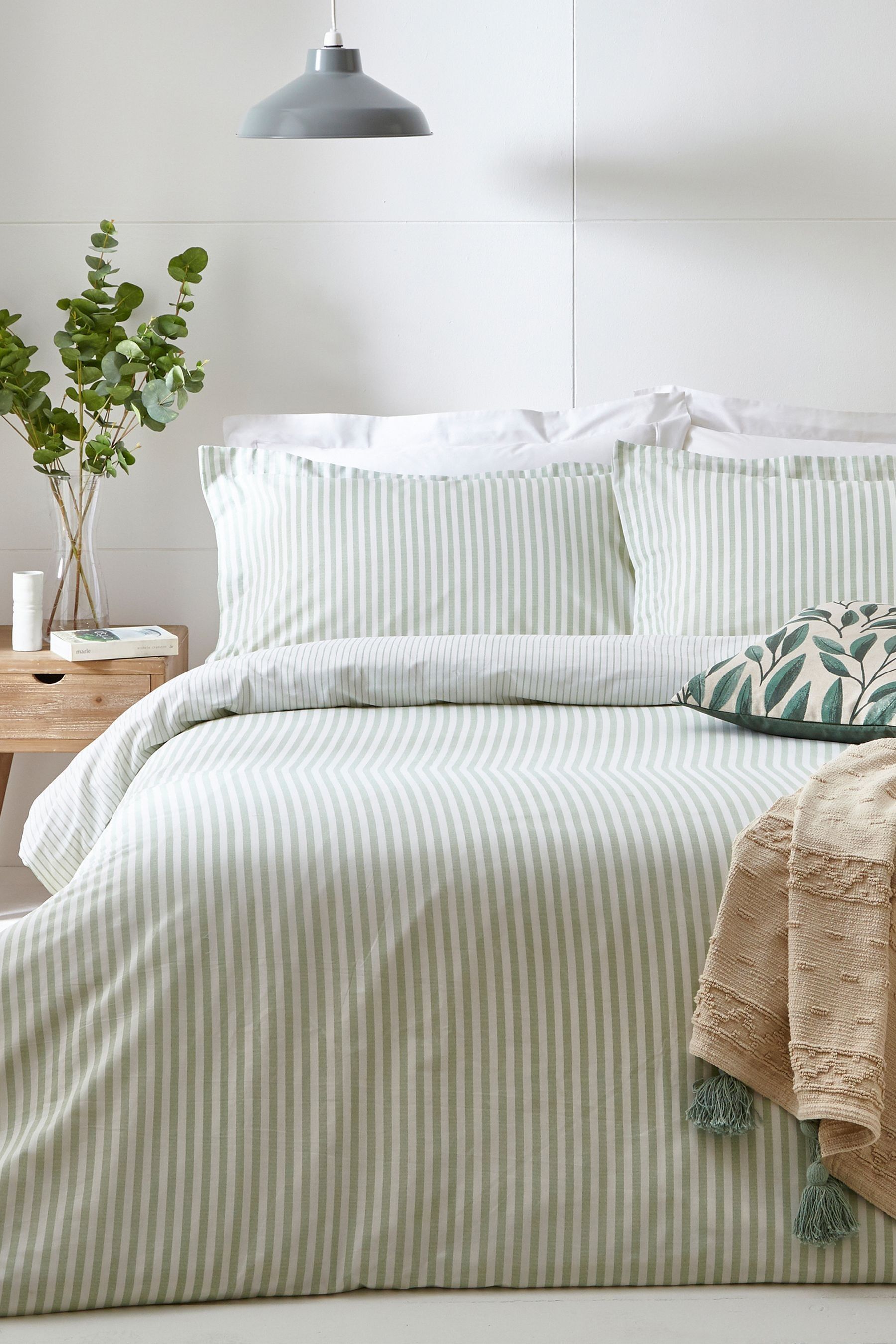 Buy Yard Eucalyptus Hebden Striped 100% Cotton Duvet Cover Set from the