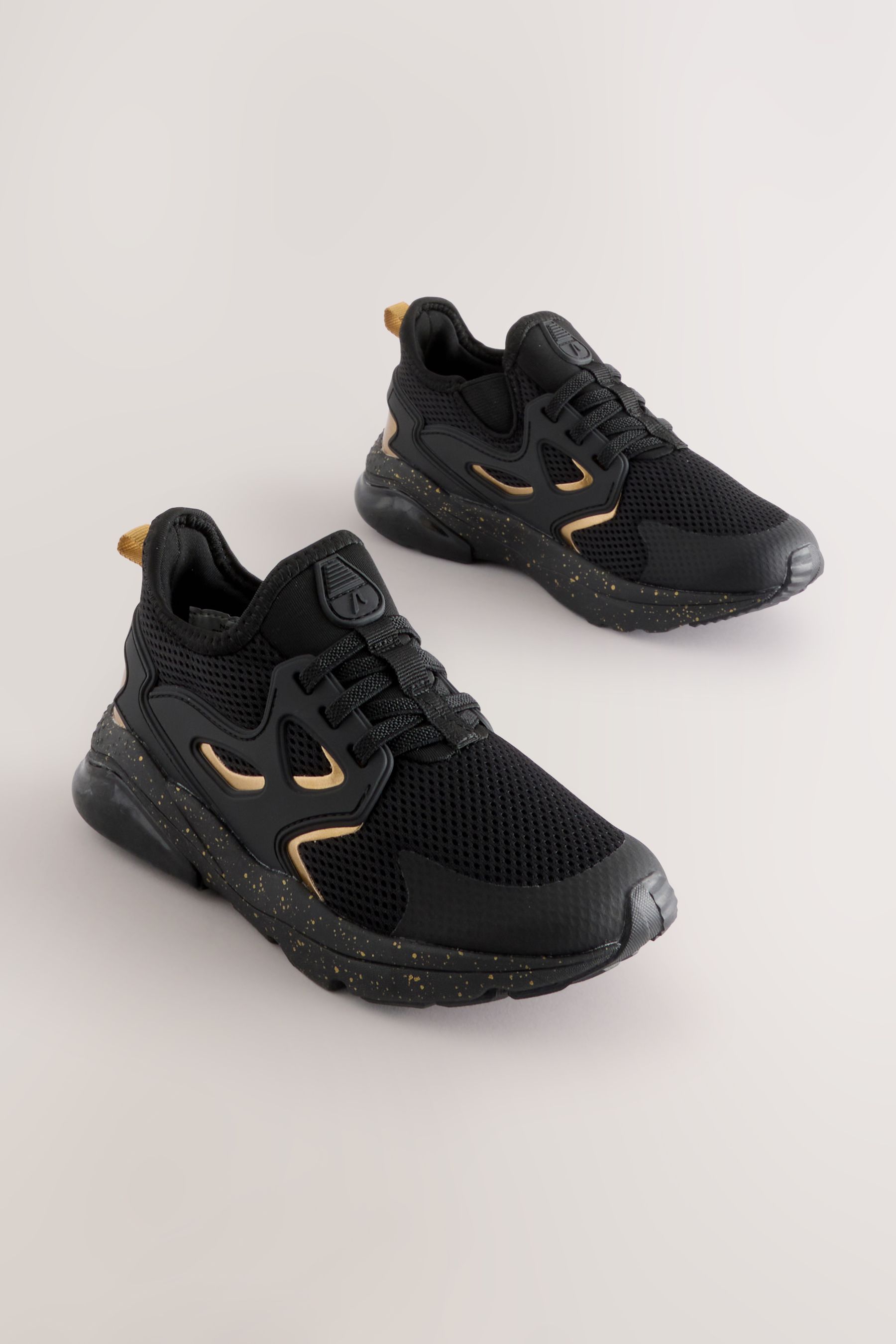 Buy Black/Gold Elastic Lace Trainers from the Next UK online shop