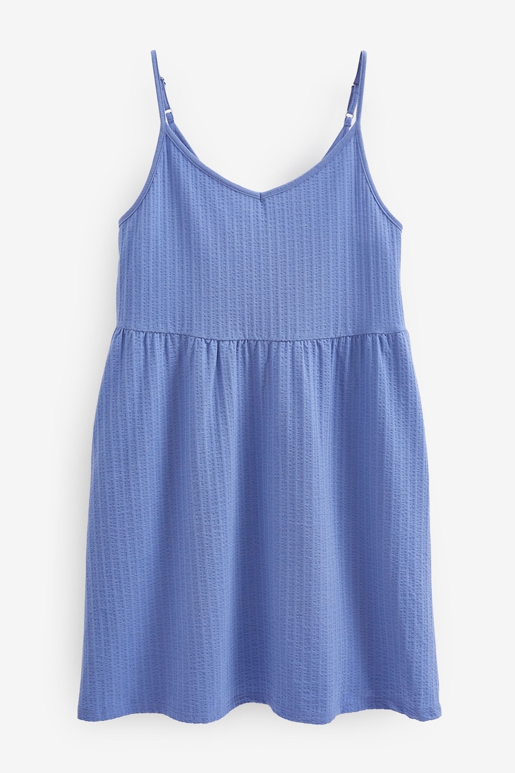 Blue Cotton Seersucker Short V-Neck Cami Summer Dress - Image 1 of 1
