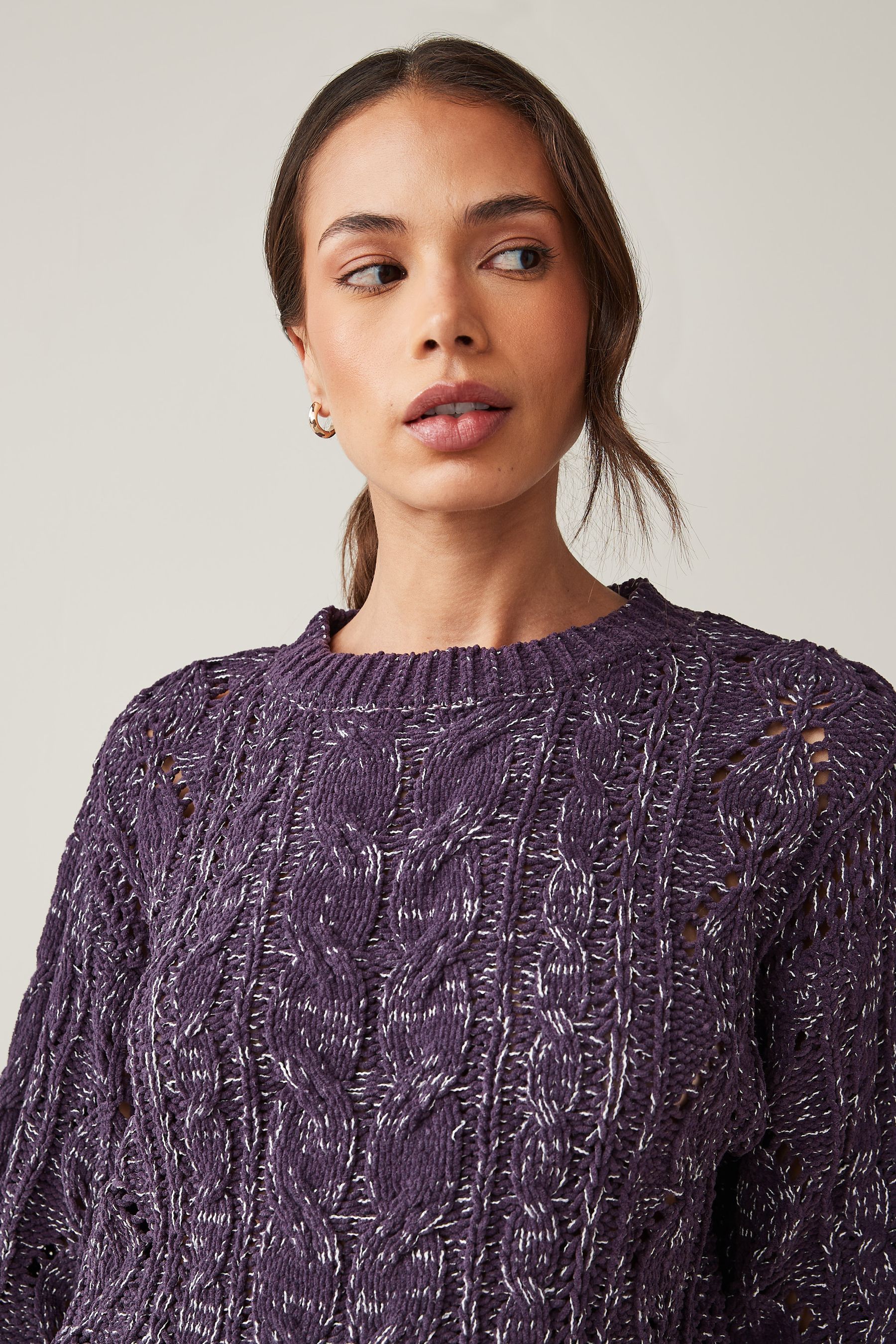 Buy Plum Purple Stitch Plait Detail Crew Neck Jumper from Next Ireland