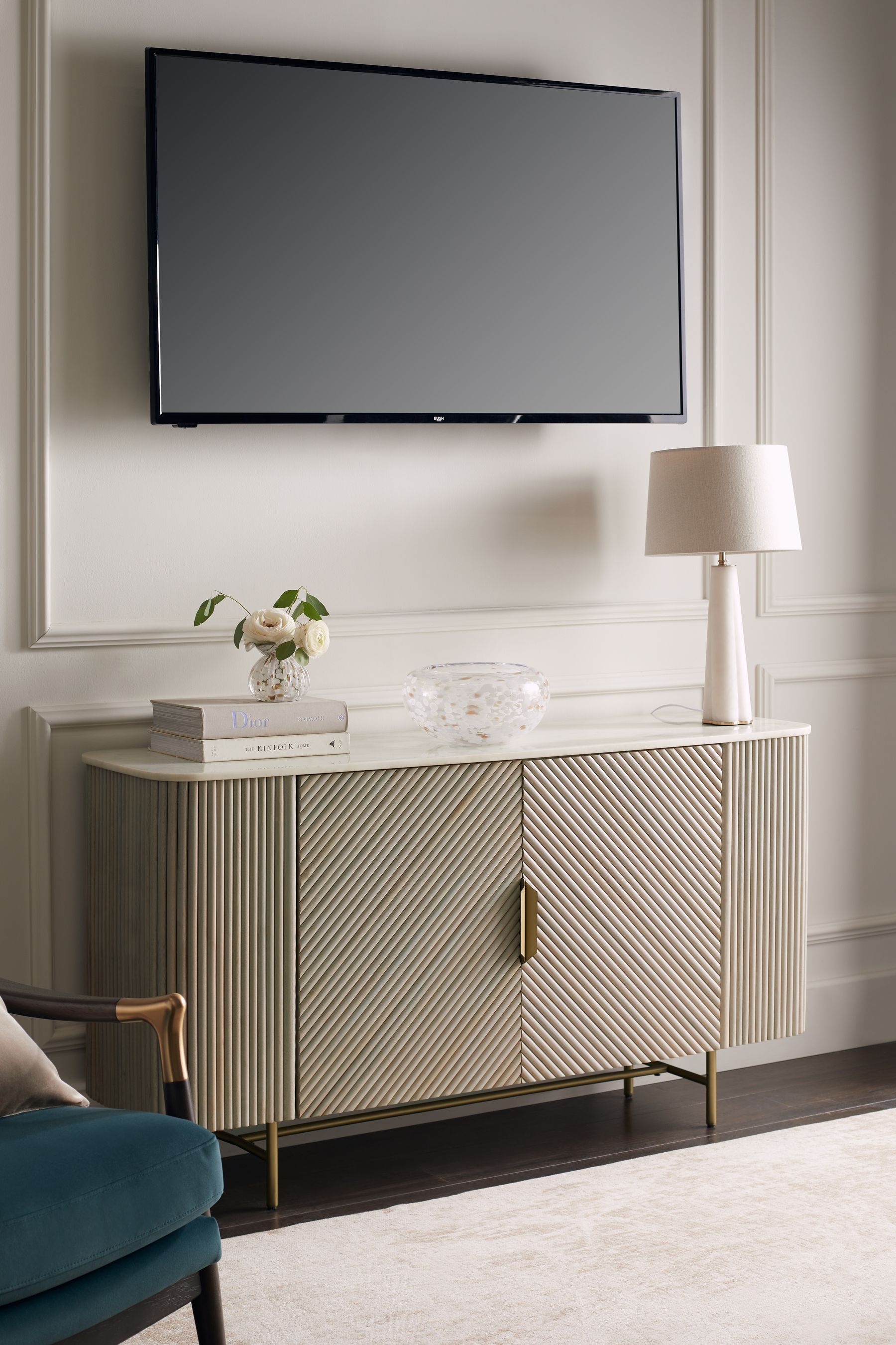 Buy Light Grey Valencia Marble Mango Wood Large Sideboard from the Next