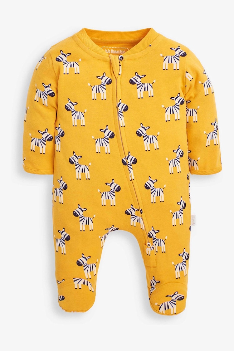 JoJo Maman Bébé Yellow Zebra Print Zip Cotton Baby Sleepsuit - Image 1 of 1