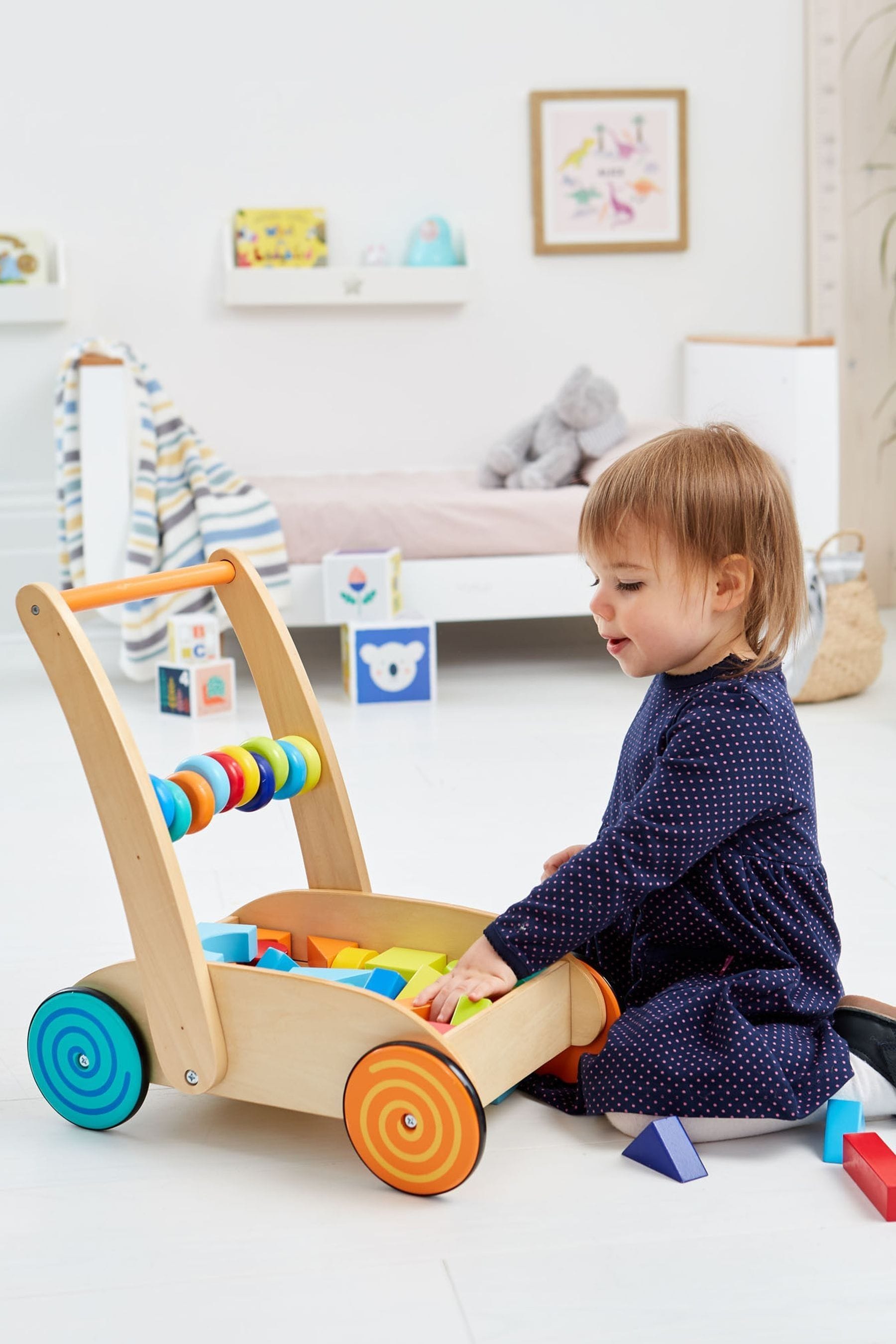 Buy JoJo Maman Bébé Bright Wooden Baby Walker with Colourful Blocks from the Next UK online shop