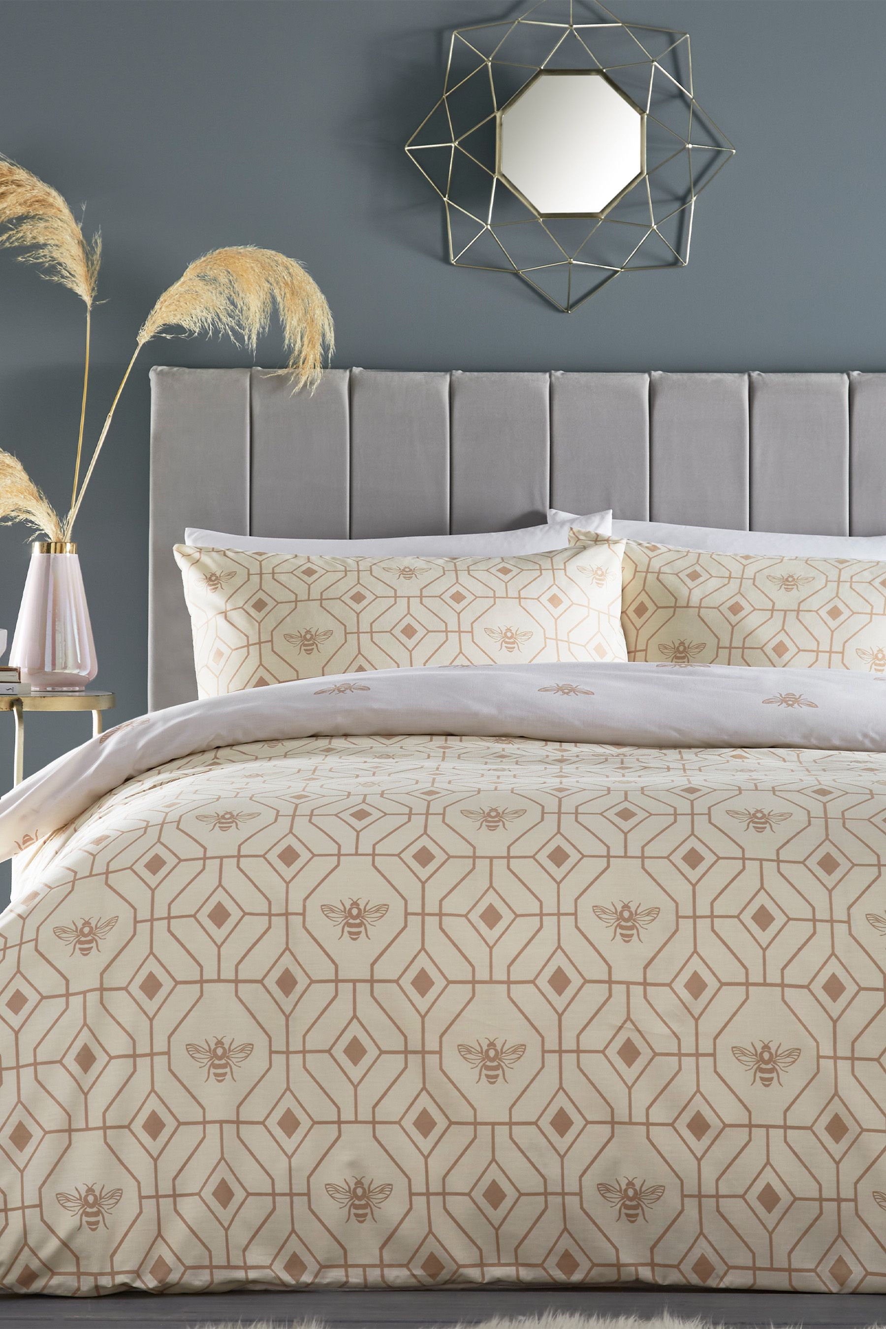 Buy furn. Gold Bee Deco Geometric Reversible Duvet Cover and Pillowcase Set from the Next UK