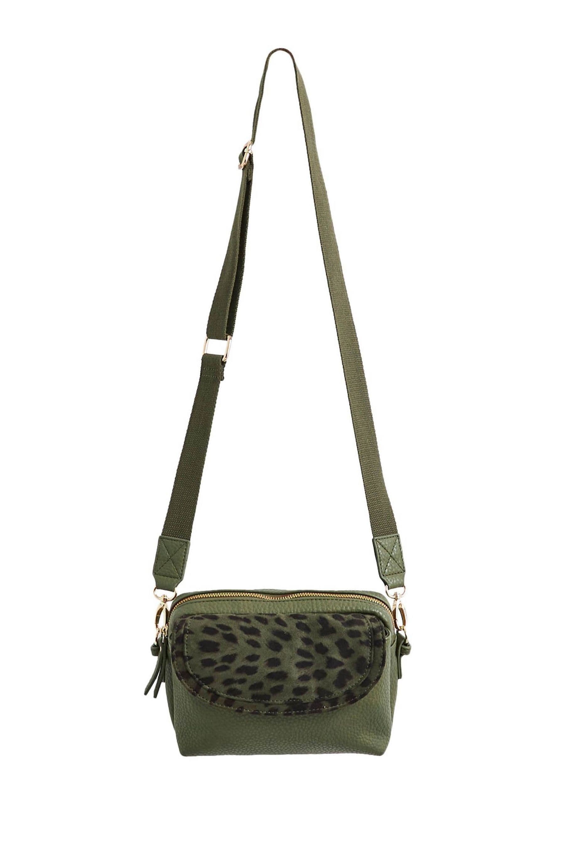 Buy Oliver Bonas Green Mila Fold Over Animal Print CrossBody Bag from