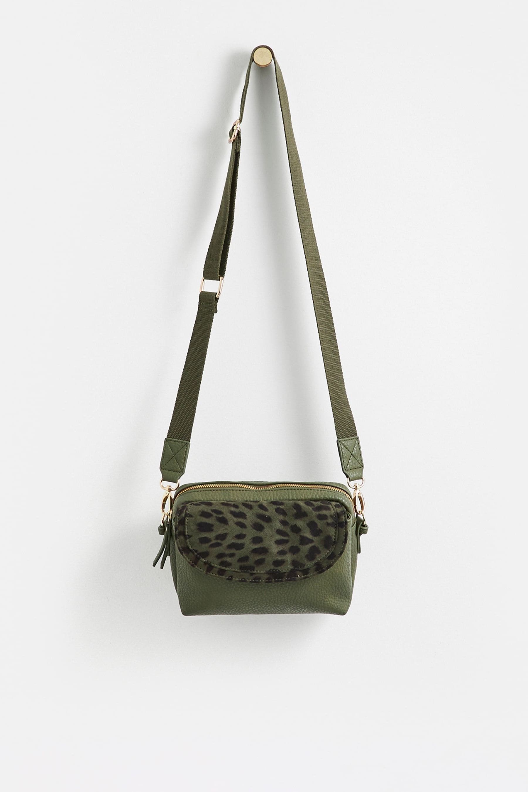 Buy Oliver Bonas Green Mila Fold Over Animal Print CrossBody Bag from