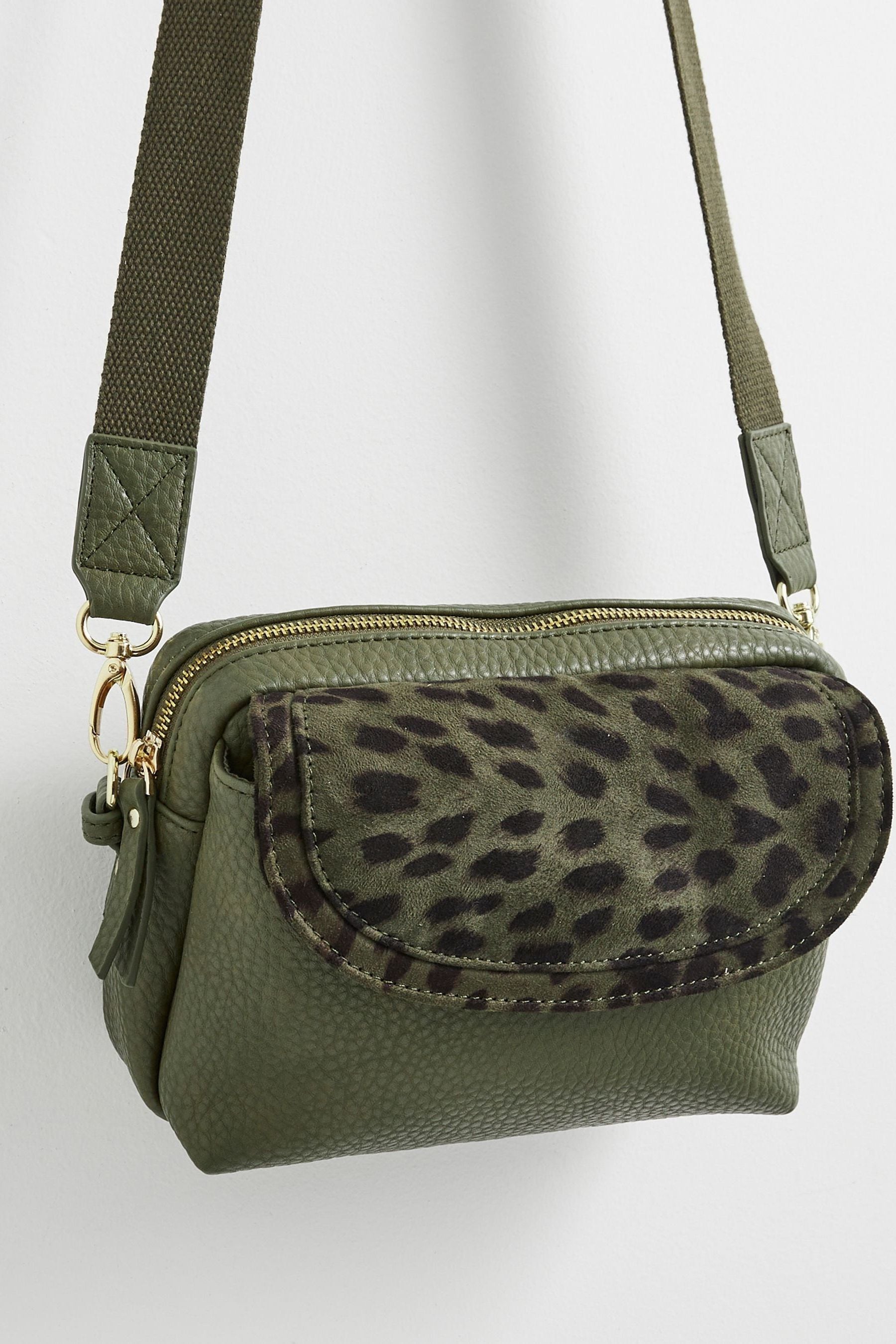 Buy Oliver Bonas Green Mila Fold Over Animal Print CrossBody Bag from