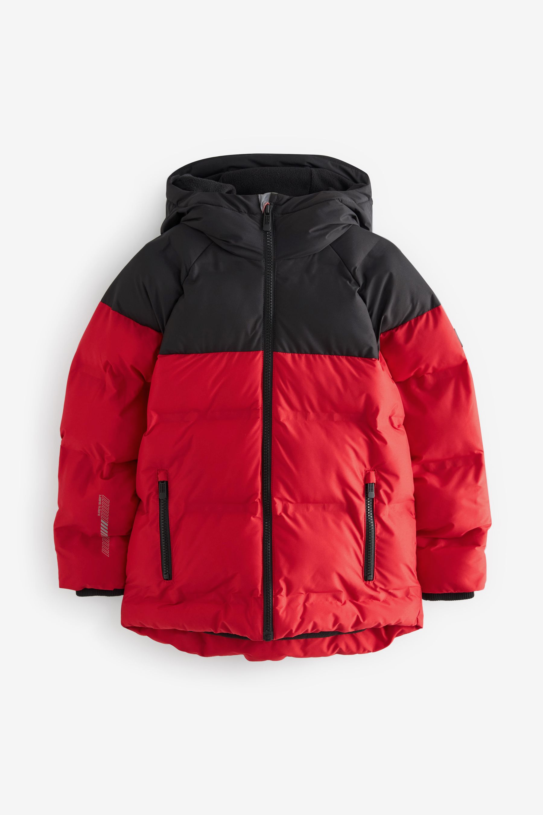 Buy Red and Black Fleece Lined Padded Puffer Coat (3-16yrs) from the ...