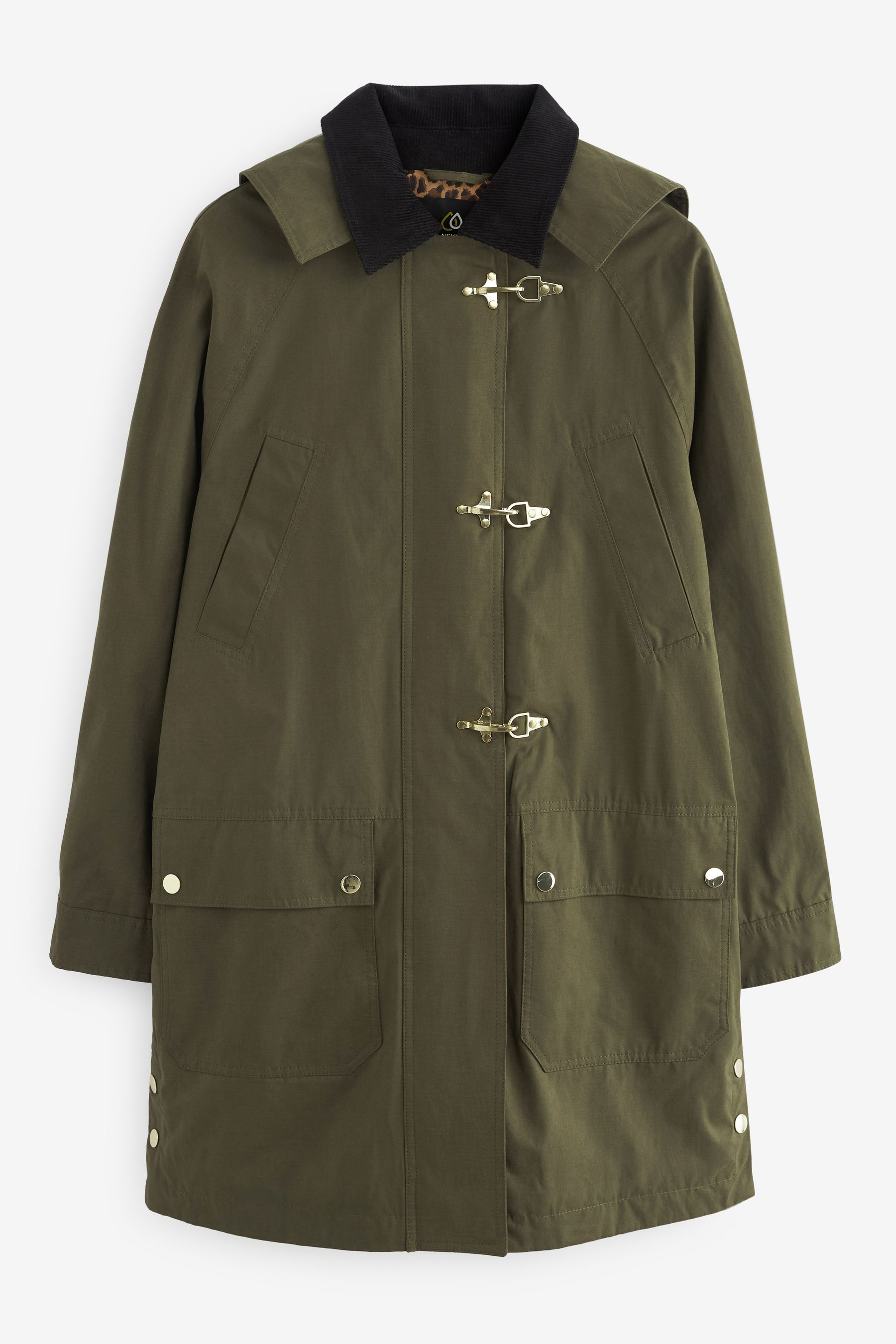 Buy Khaki Green Shower Resistant Waxed Effect Jacket With Duffle