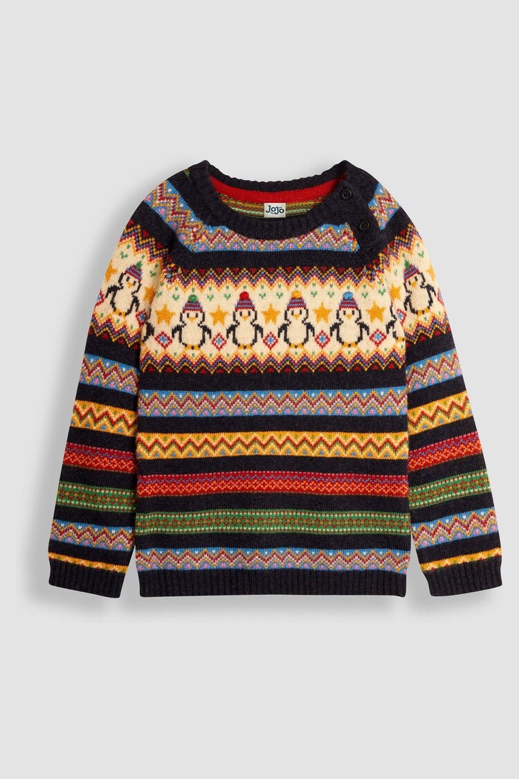 JoJo Maman Bébé Navy Blue Penguin Fairisle Pattern Jumper - Image 1 of 1