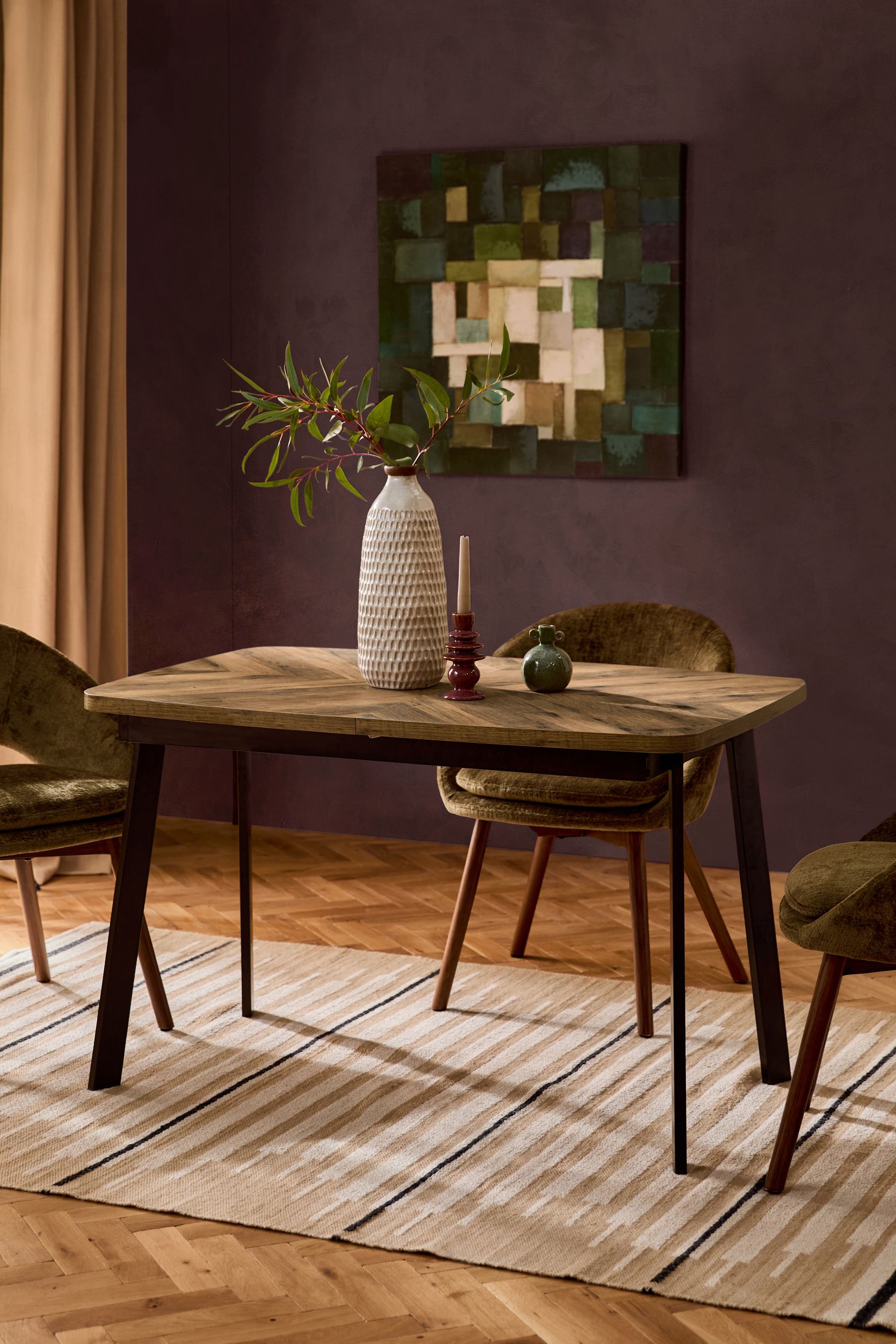 Buy Dark Bronx Chevron Oak Effect 4 to 6 Seater Extending Dining Table