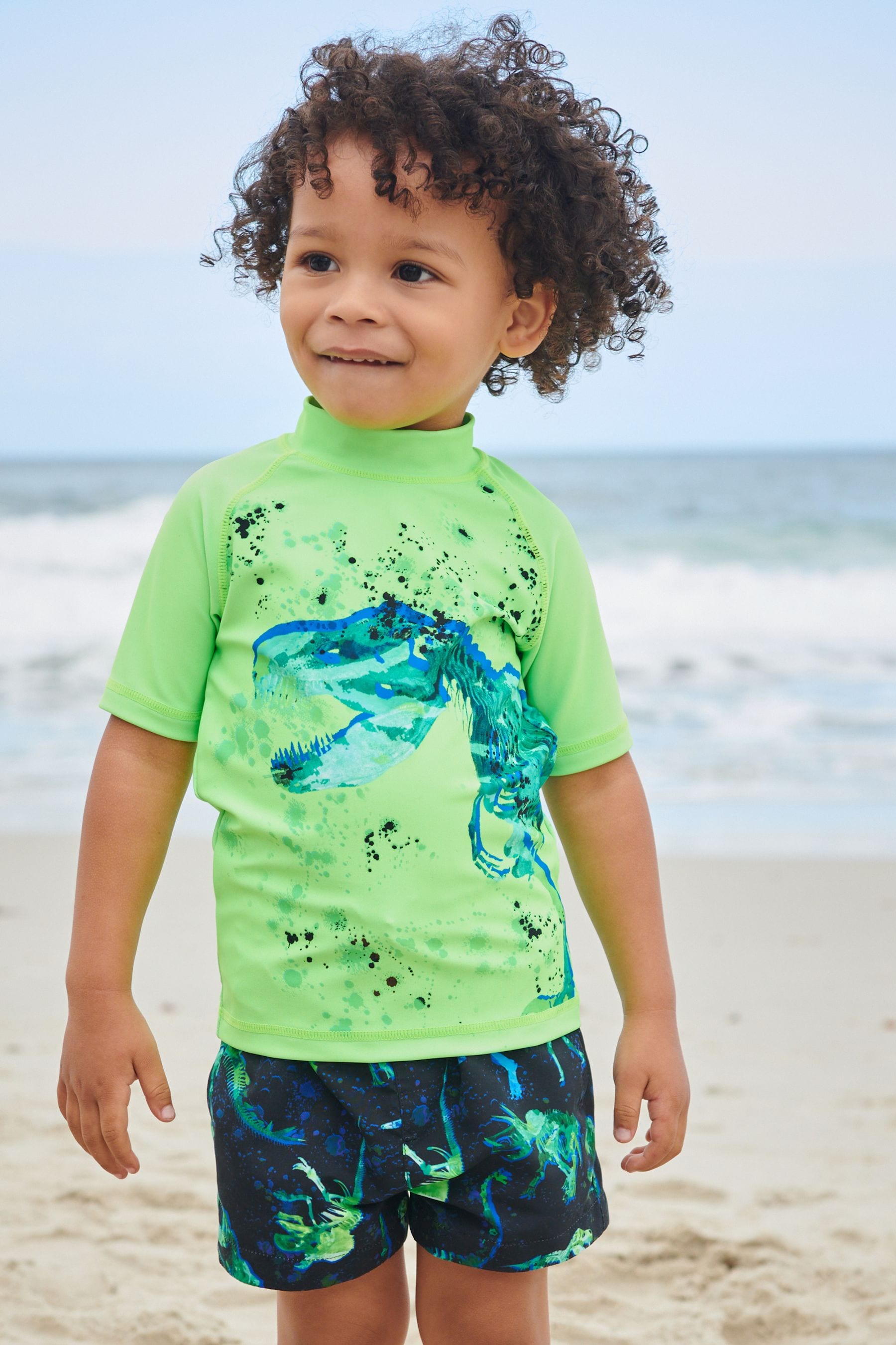 Buy Fluro Green Dinosaur 2-Piece Rash Vest And Shorts Set (3mths-7yrs ...