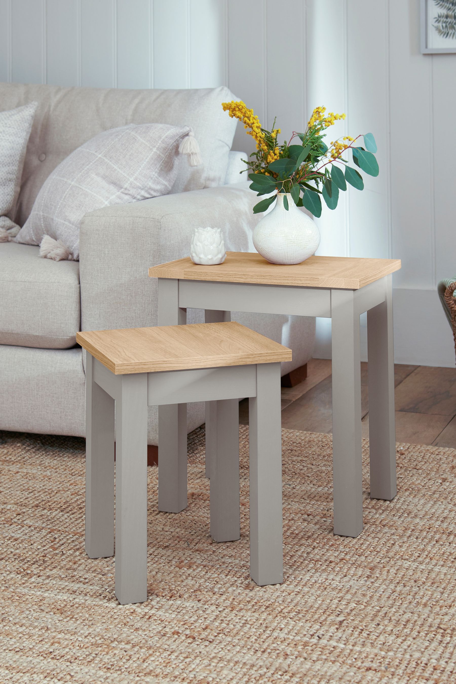 Buy Dove Grey Malvern Oak Effect Rectangle Set of 2 Nest of Tables from