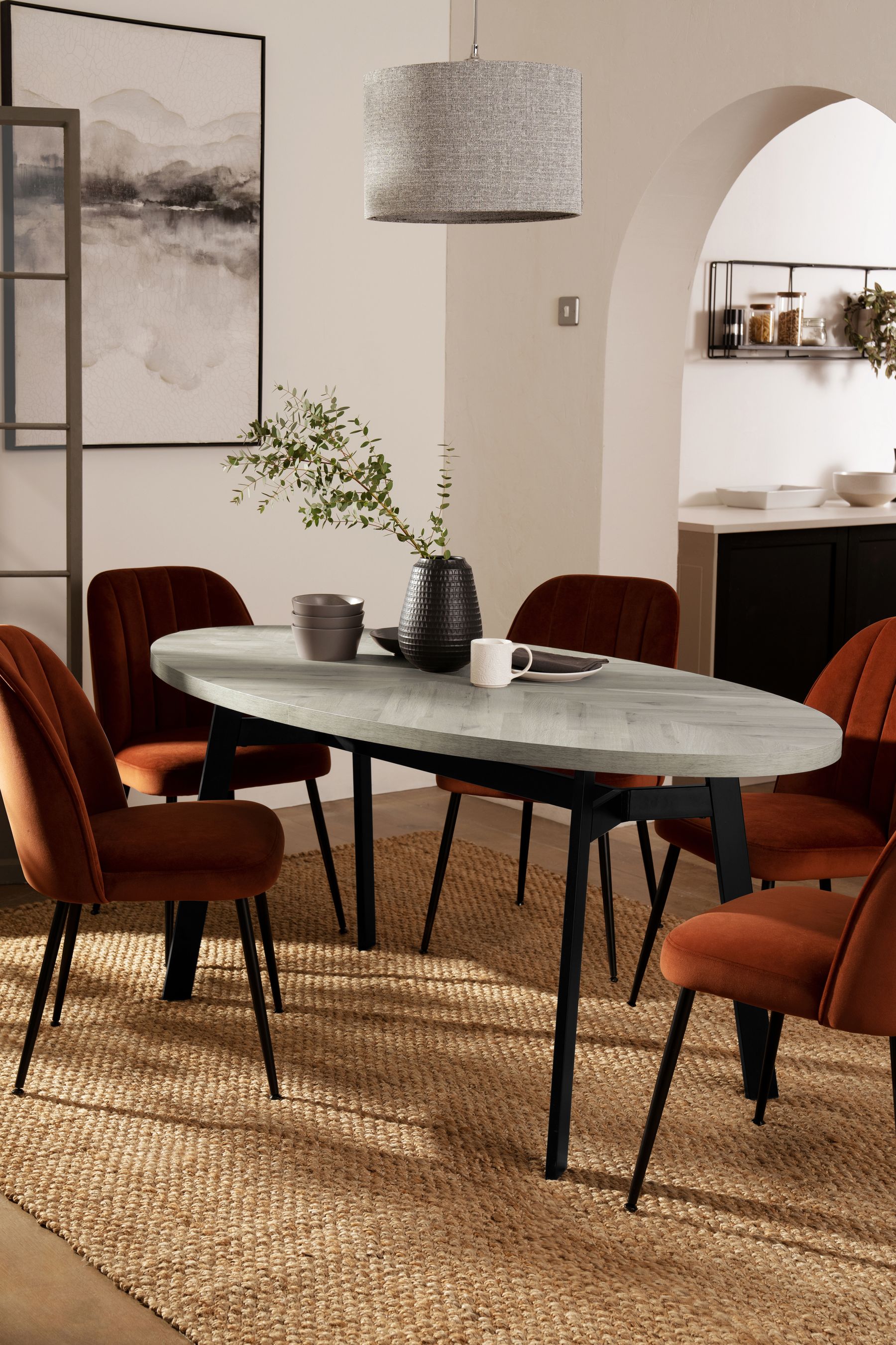 Buy Grey Bronx Chevron Oak Effect 6 Seater Dining Table from the Next